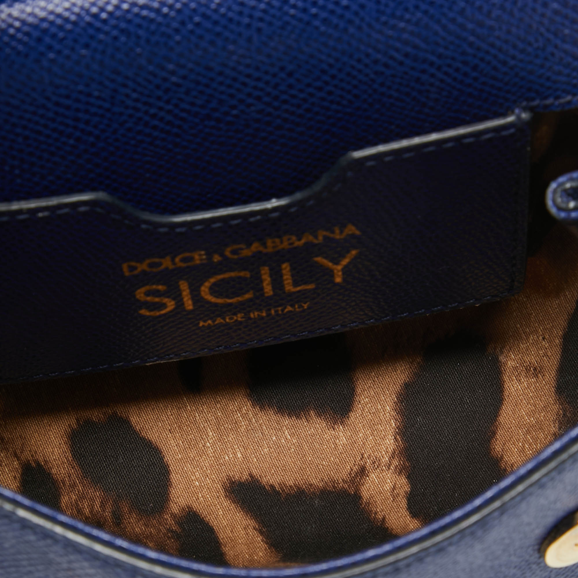 Dolce & Gabbana Dark Blue Leather Mini Miss Sicily Top Handle Bag