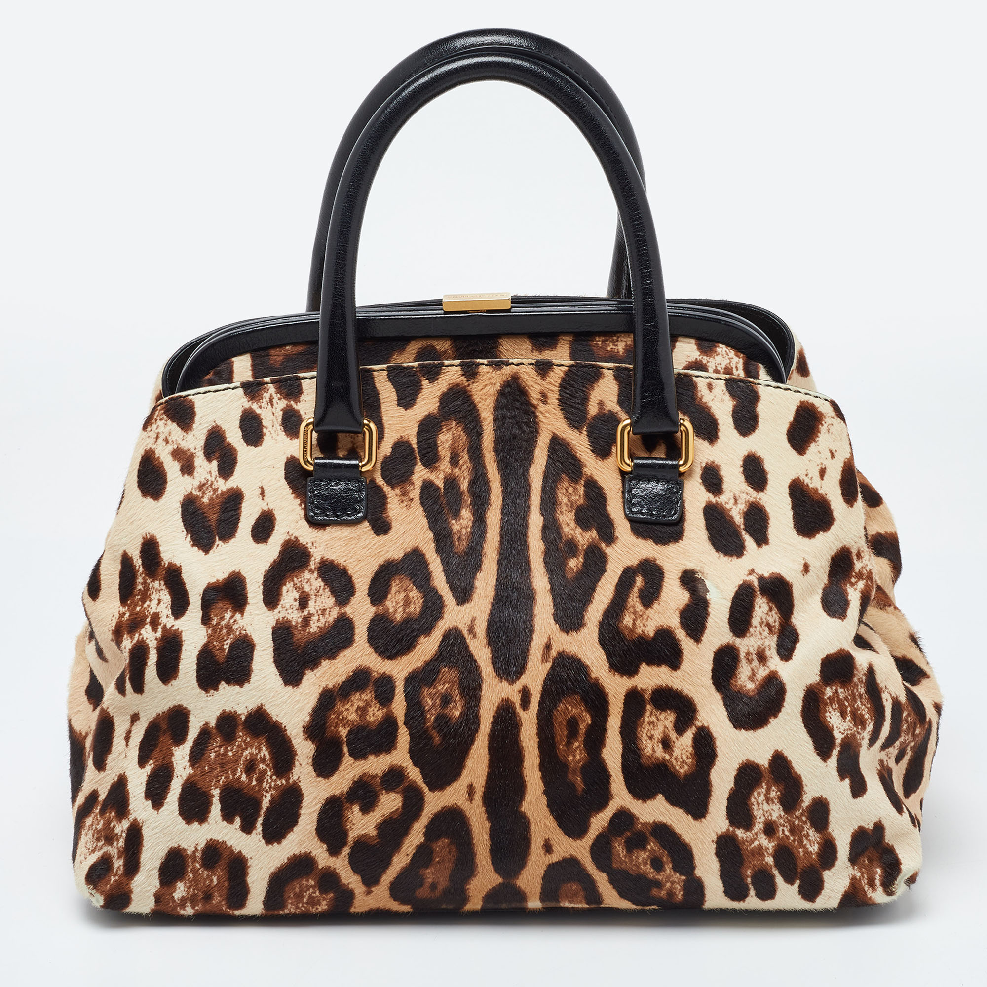 Dolce & Gabbana Brown Leopard Print Calfhair And Leather Frame Satchel
