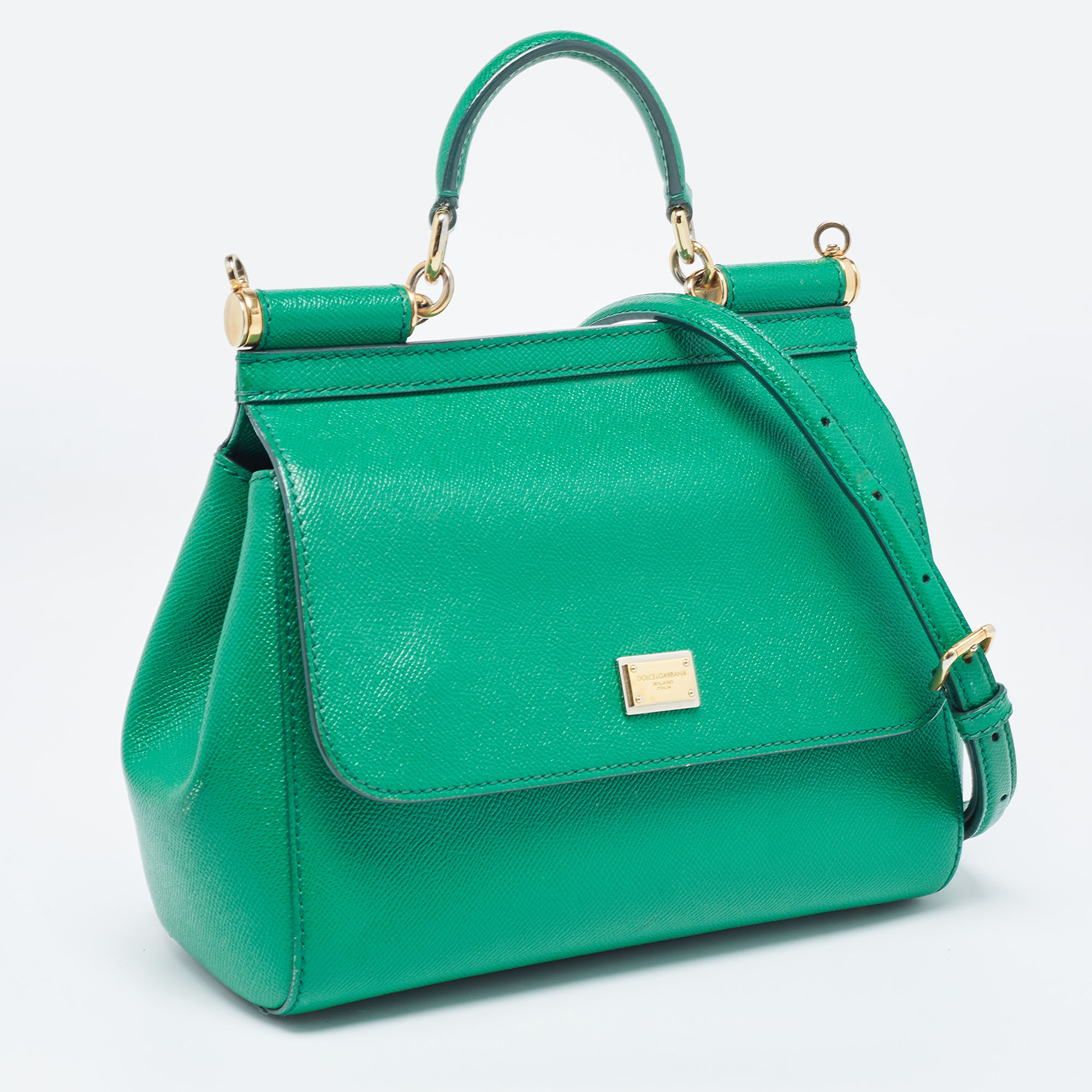Dolce & Gabbana Green Leather Medium Miss Sicily Top Handle Bag