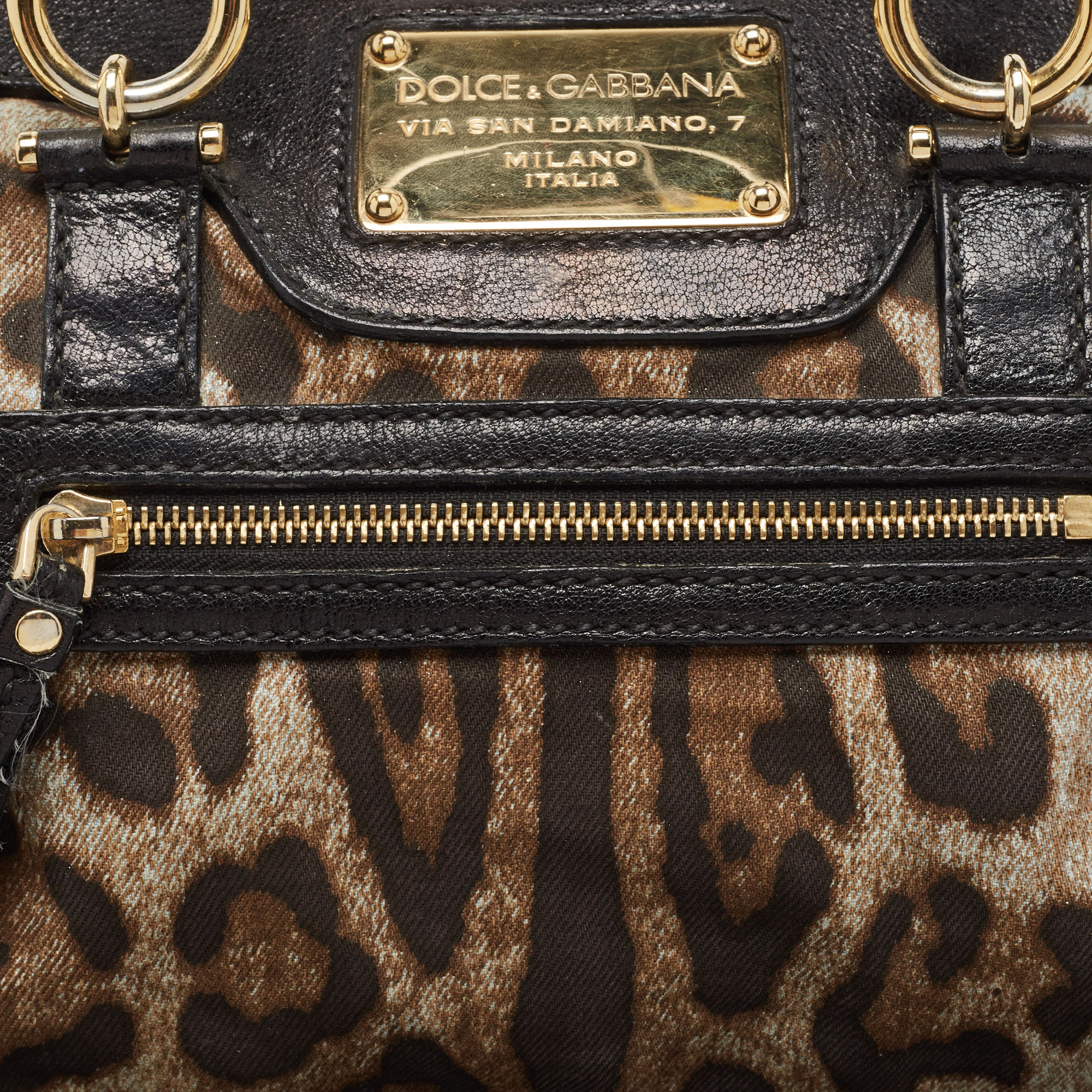 Dolce & Gabbana Black/Brown Leopard Print Canvas Miss Easy Way Satchel