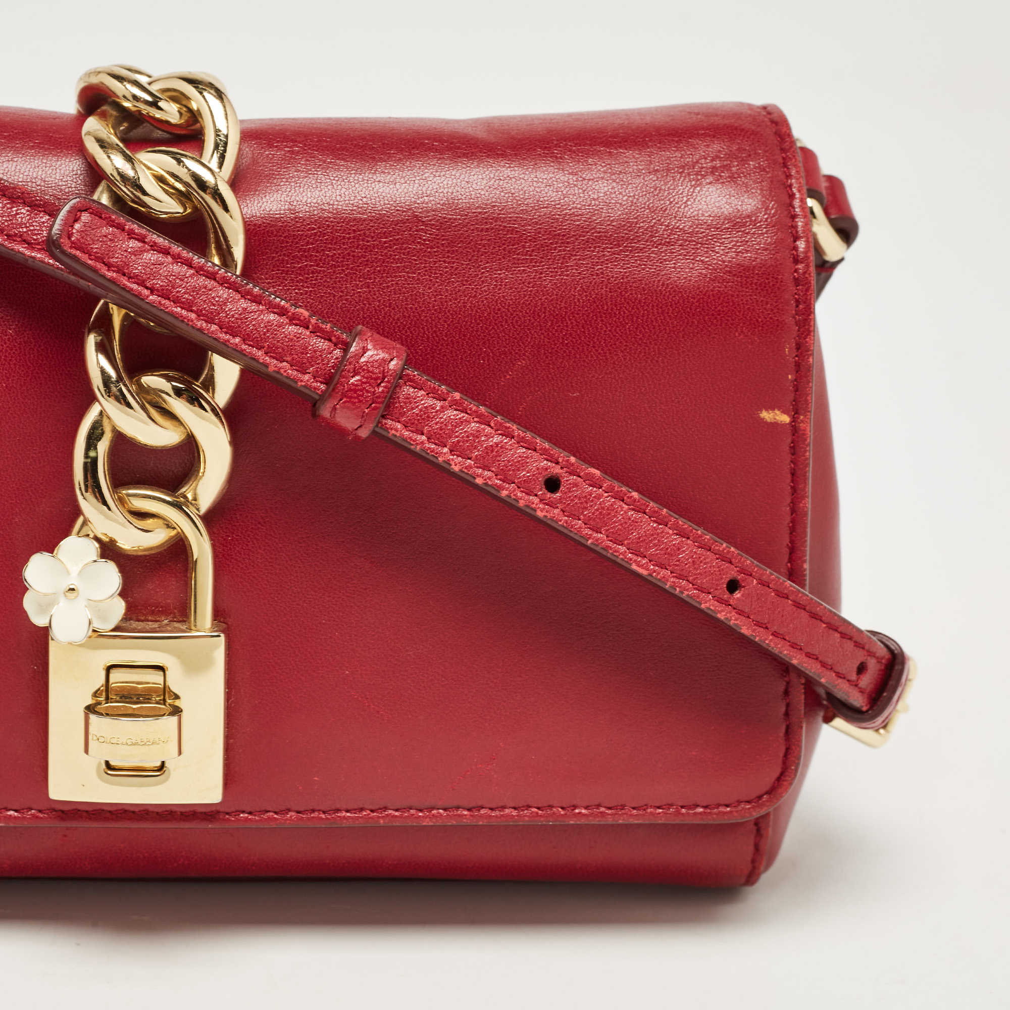 Dolce & Gabbana Red Leather Padlock Flap Crossbody Bag