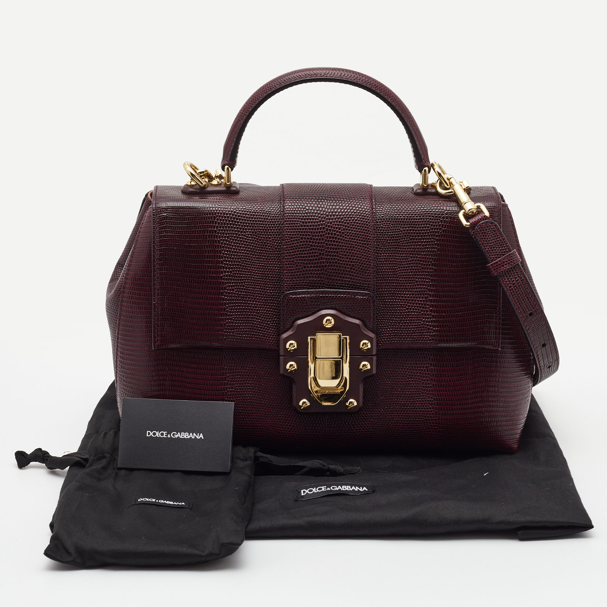 Dolce & Gabbana Burgundy Lizard Embossed Leather Medium Lucia Top Handle Bag