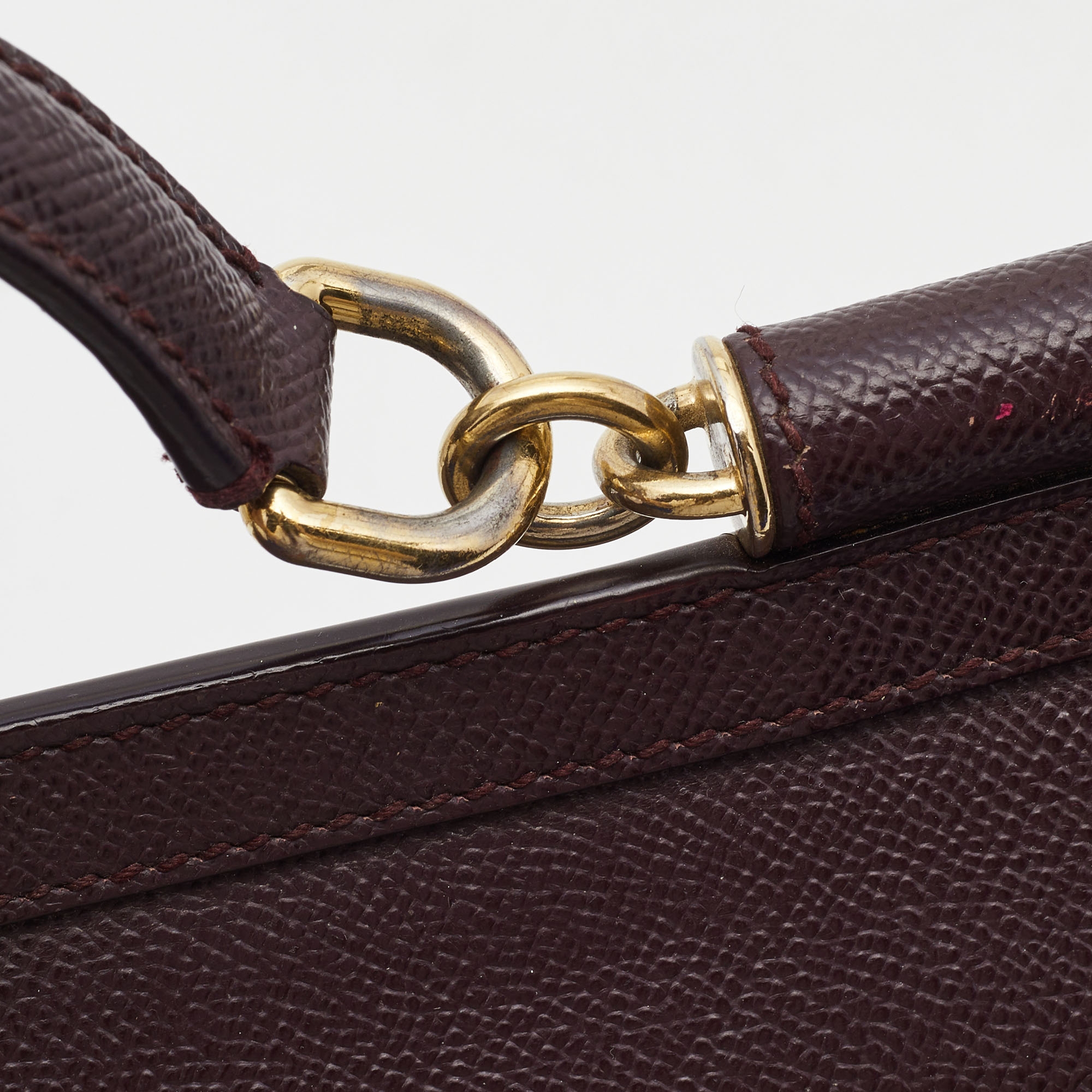 Dolce & Gabbana Burgundy Leather Medium Miss Sicily Top Handle Bag