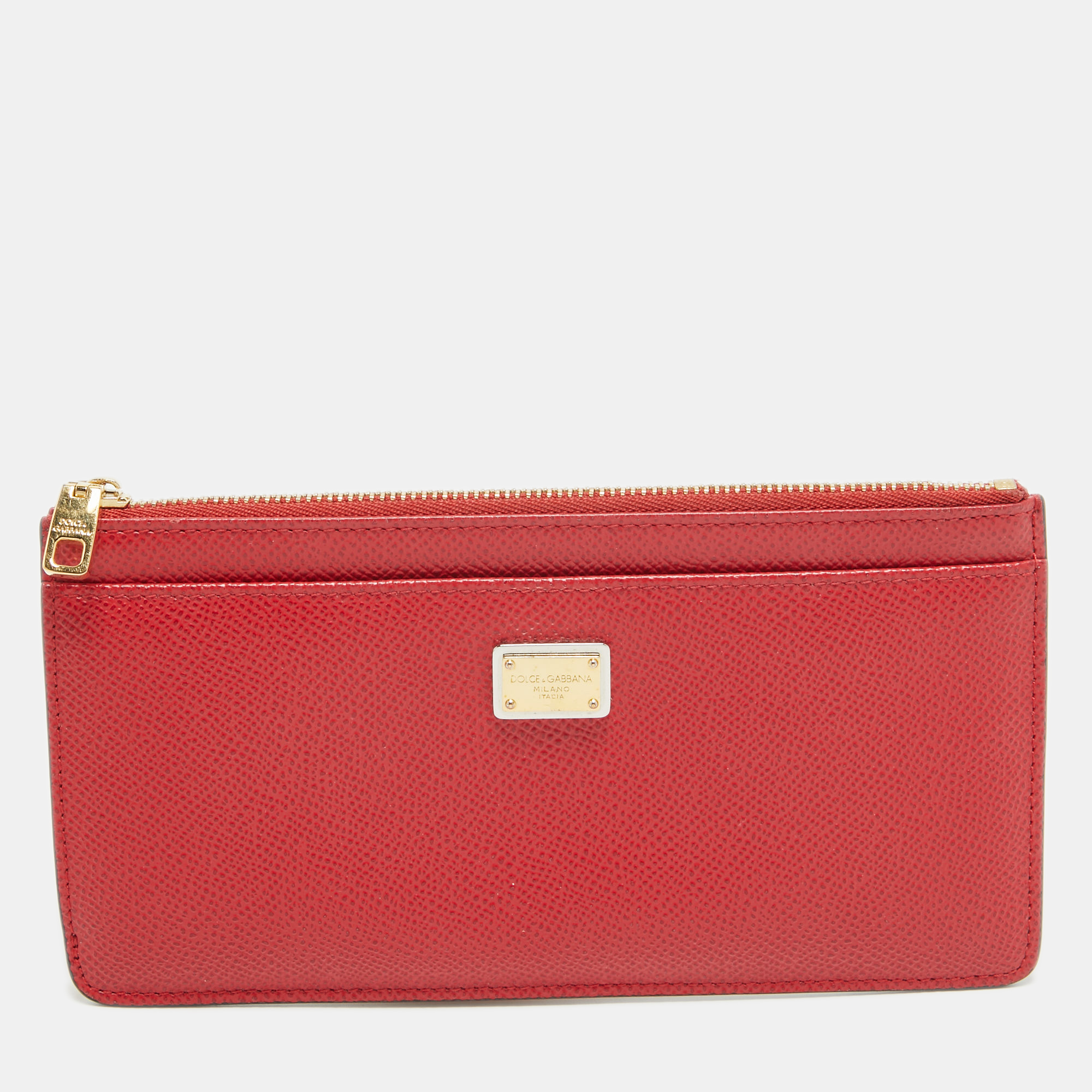 Dolce & Gabbana Red Leather Slim Zip Card Case