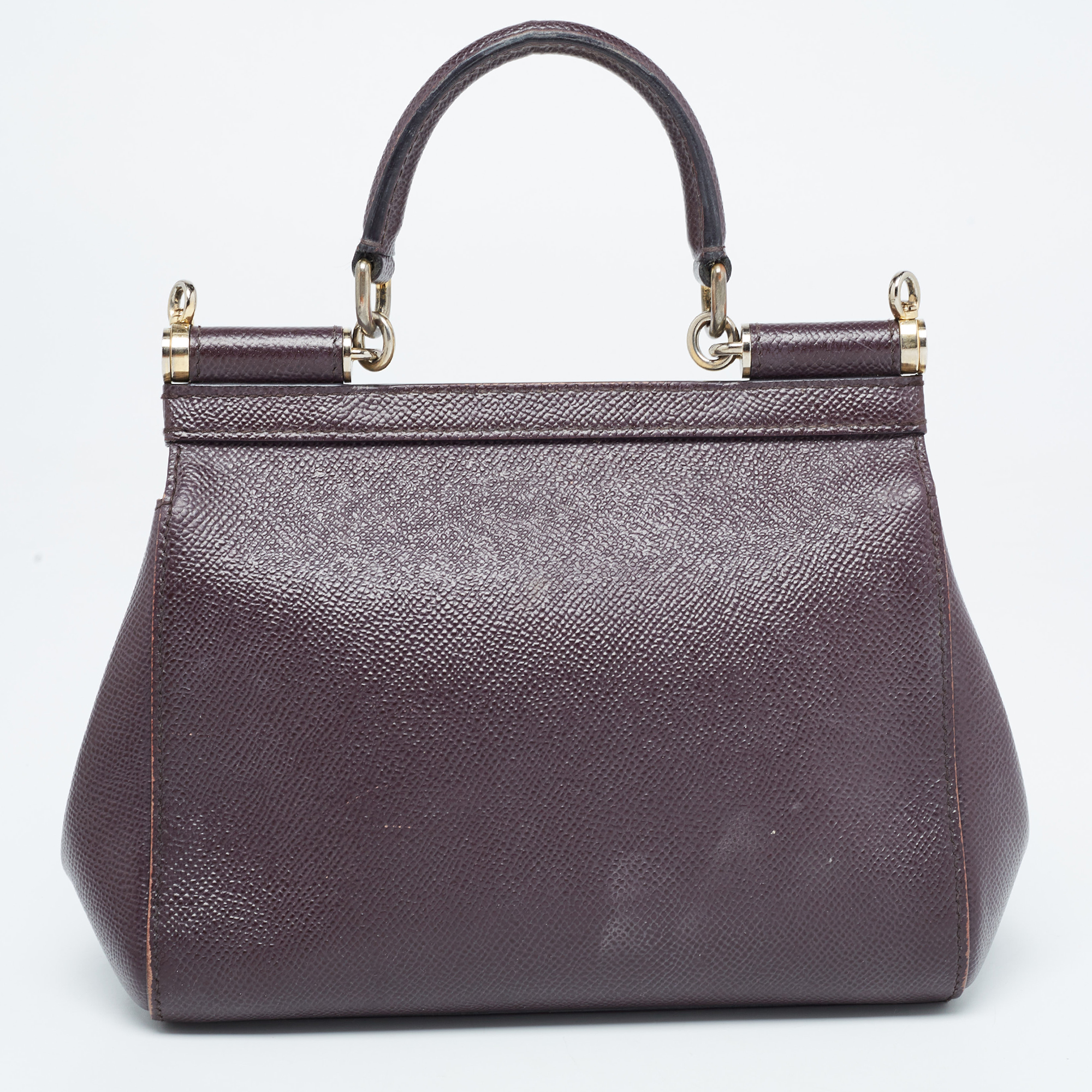 Dolce & Gabbana Burgundy Leather Small Miss Sicily Top Handle Bag