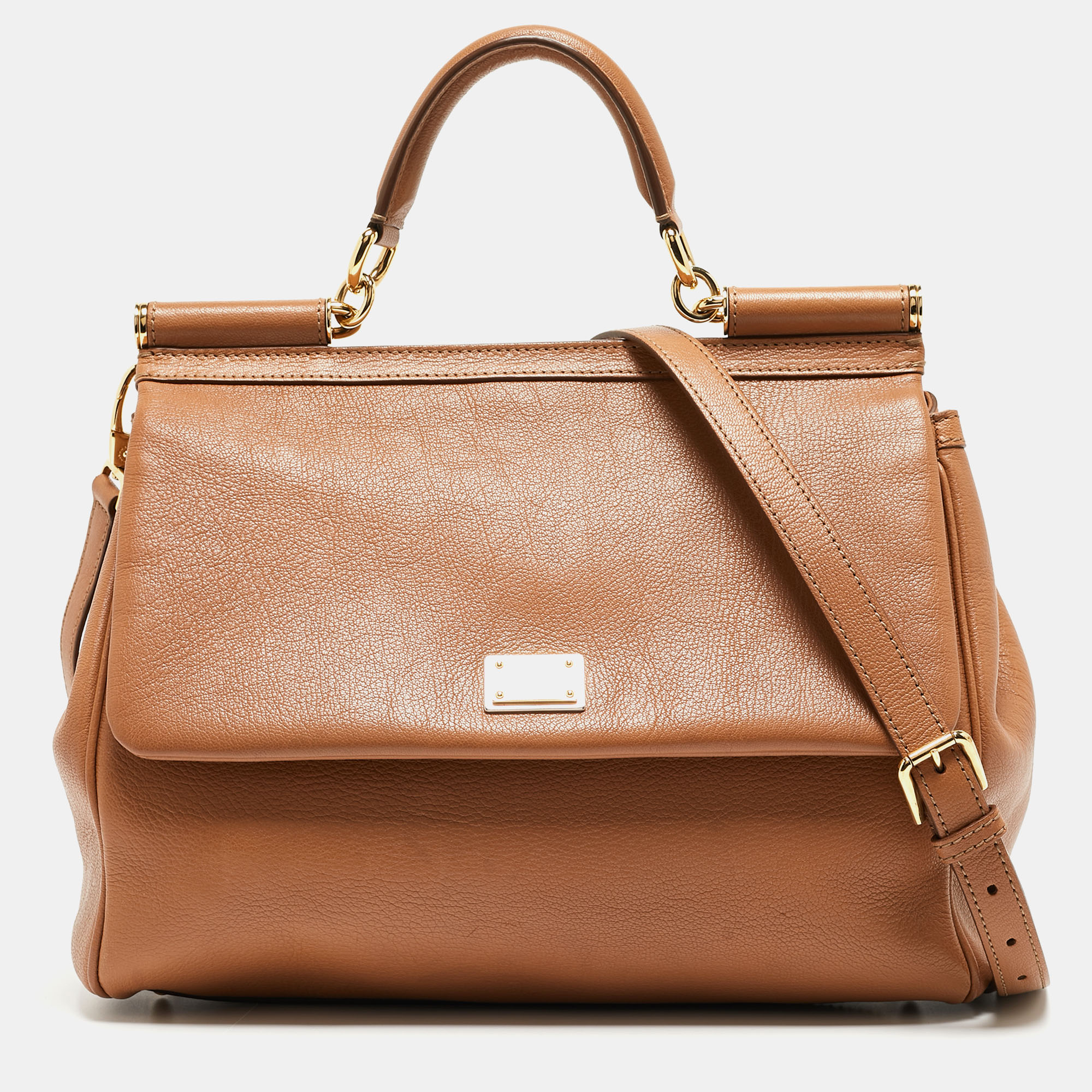 

Dolce & Gabbana Brown Leather  Miss Sicily Top Handle Bag