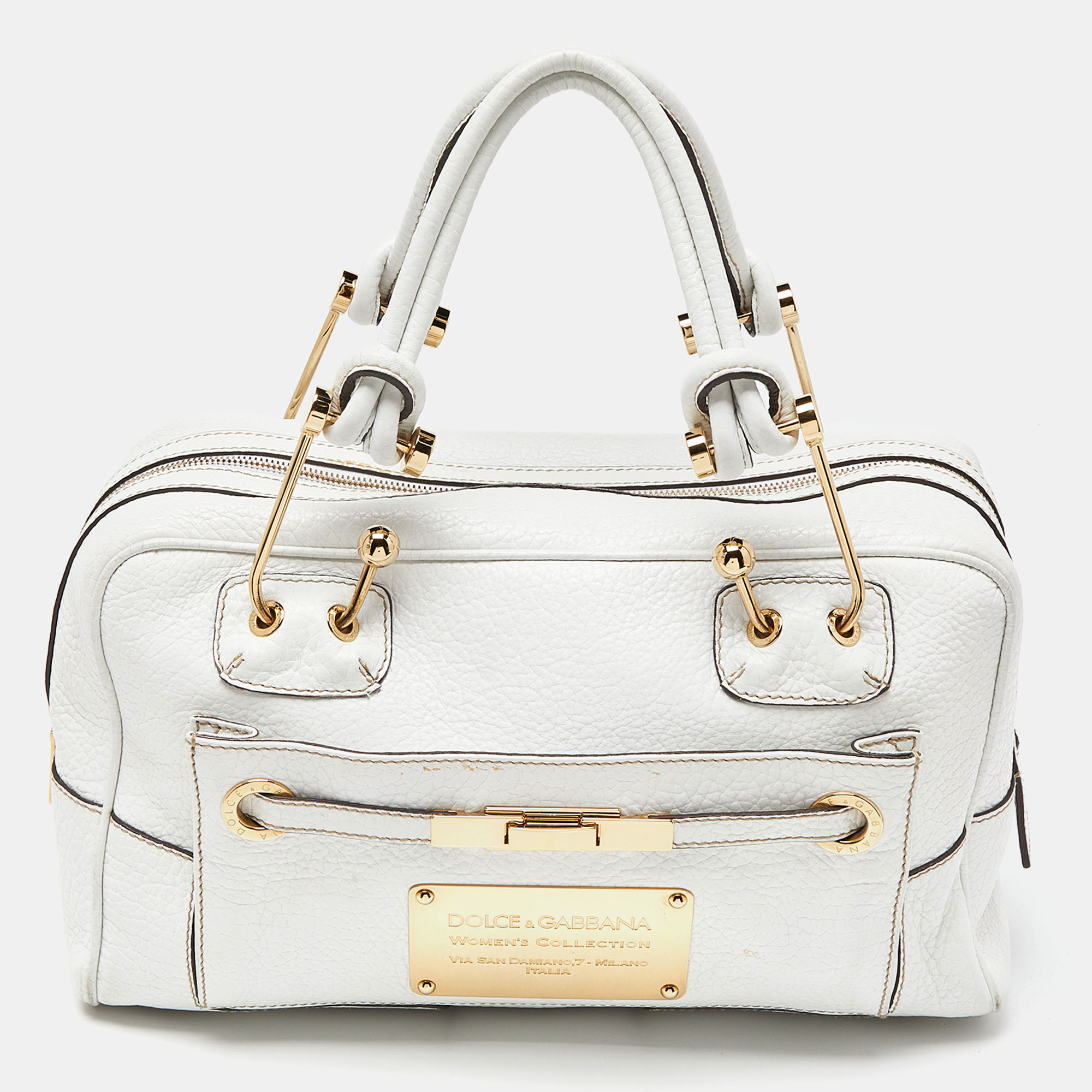 Dolce & gabbana white leather buckle satchel