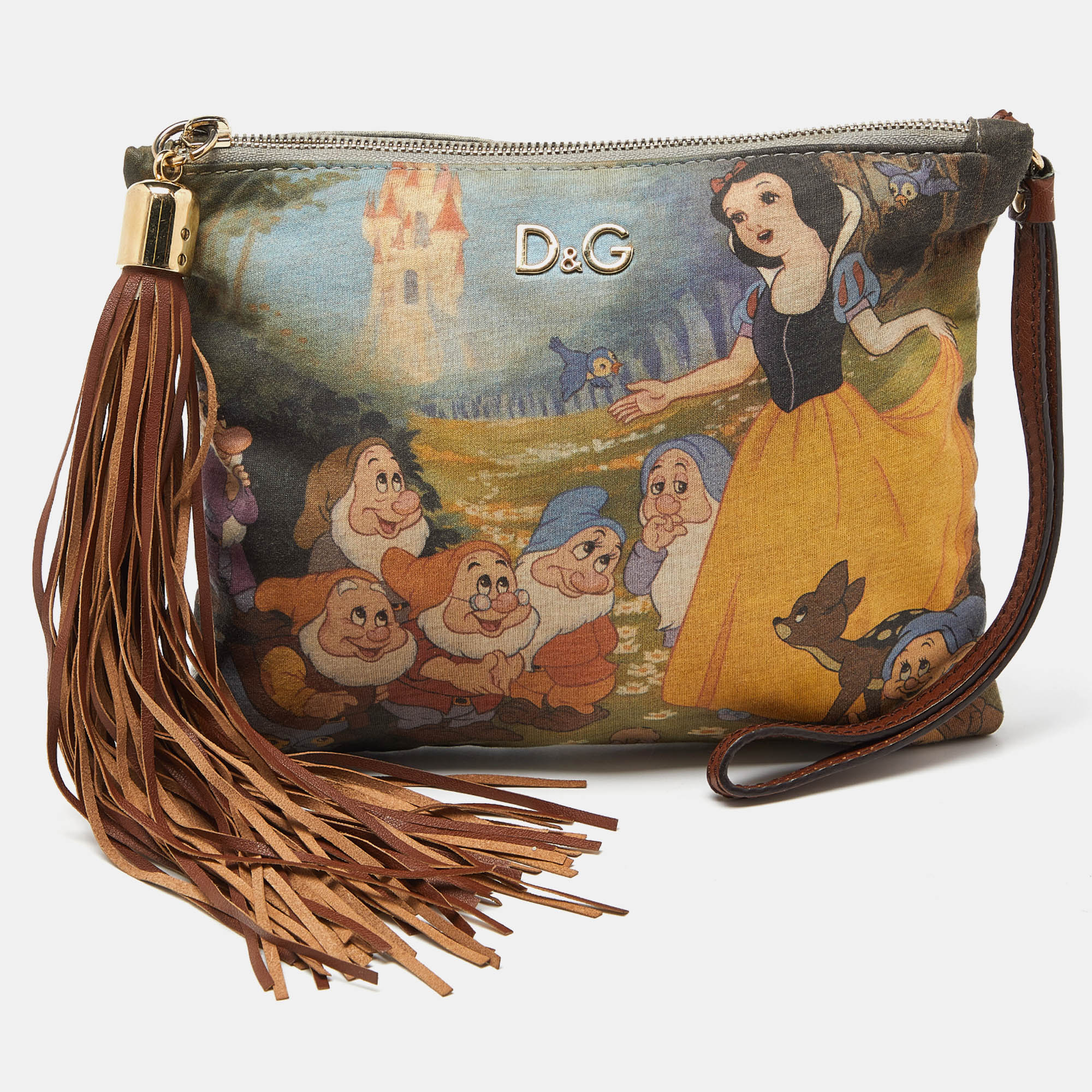 Dolce & gabbana d&g multicolor fabric and leather ania disney wristlet pouch