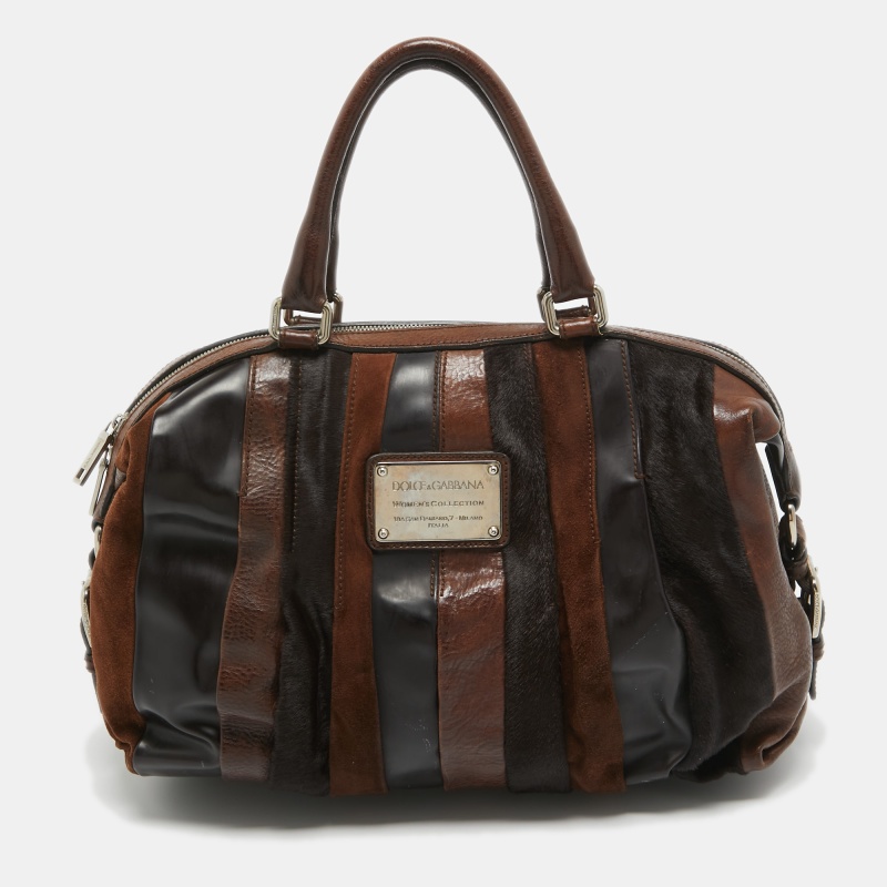 Dolce & gabbana brown mixed leather miss urbanette satchel