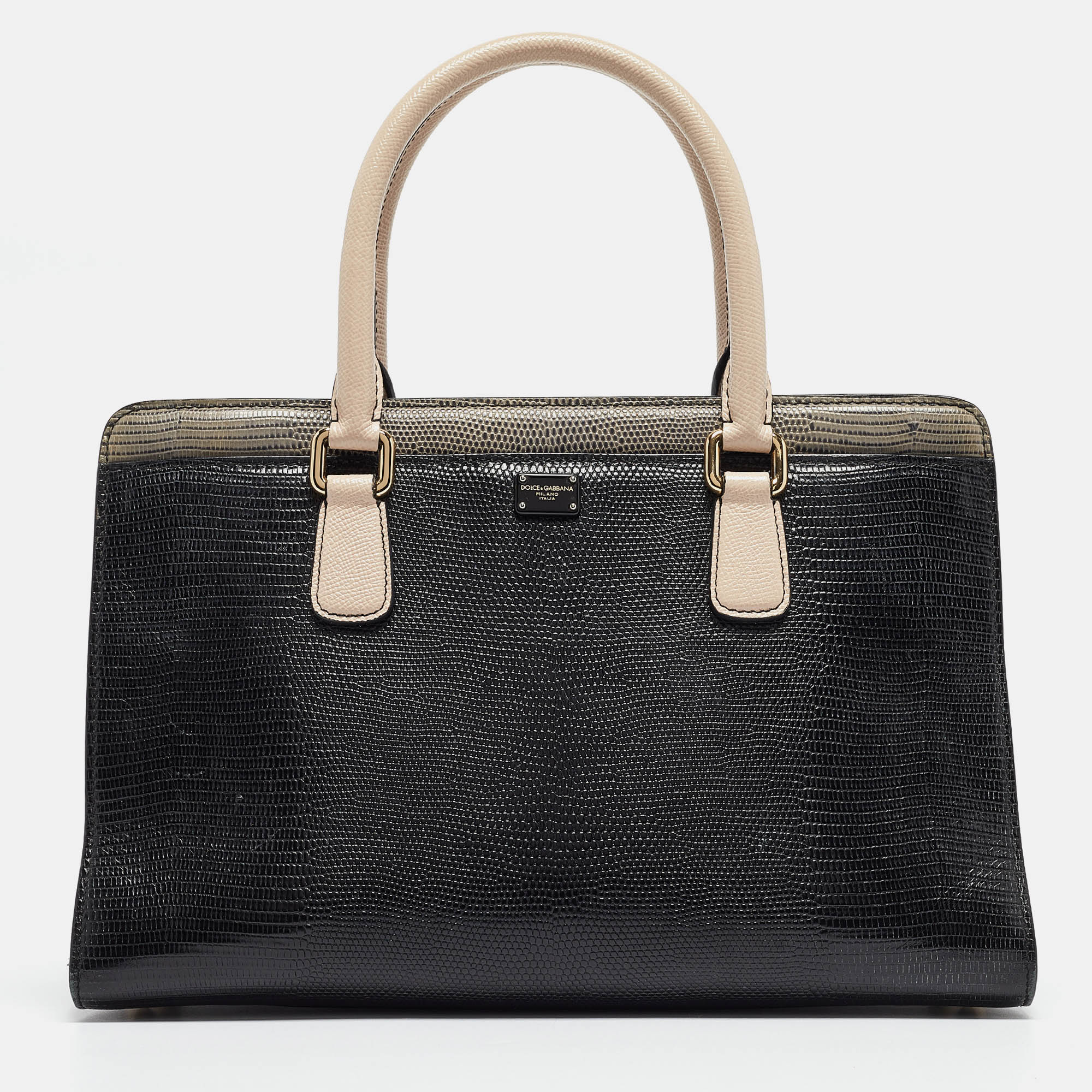 Dolce & gabbana tricolor lizard embossed leather and snakeskin tote