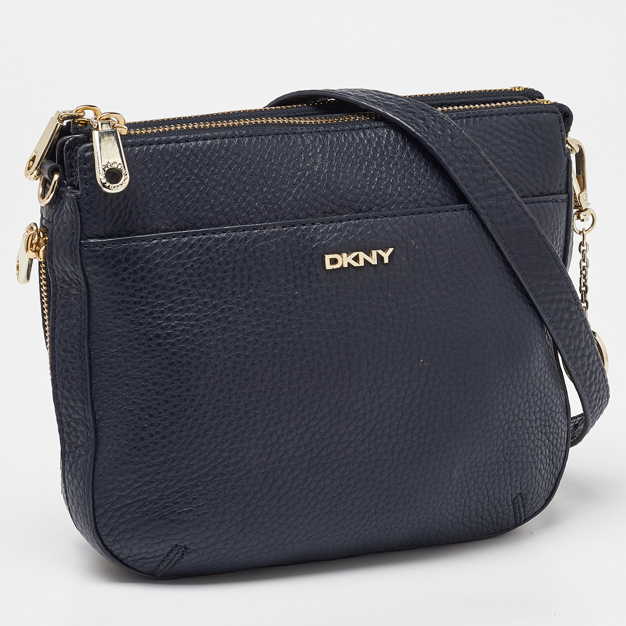 DKNY Navy Blue Leather Zip Crossbody Bag