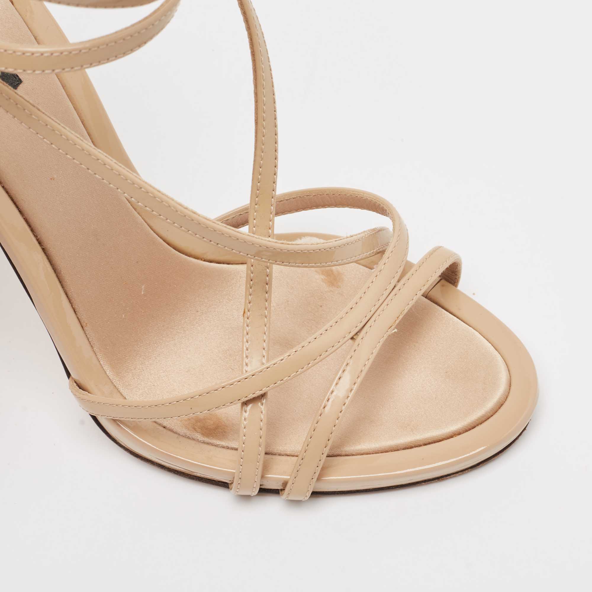 Dolce & Gabbana Beige Patent Leather Strappy Sandals Size 38