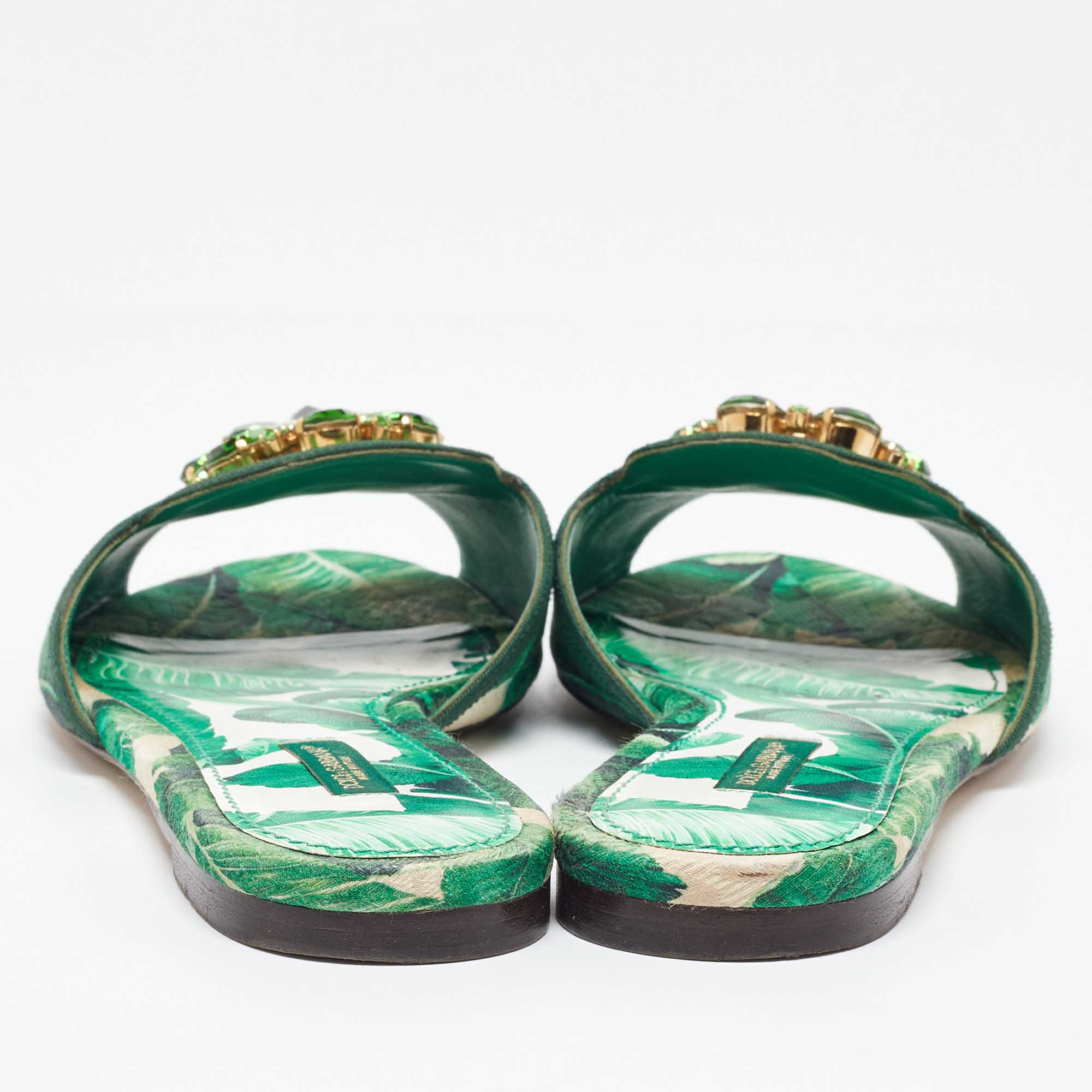 Dolce & Gabbana Green/White Floral Print Fabric Bianca Flat Slides Size 39.5