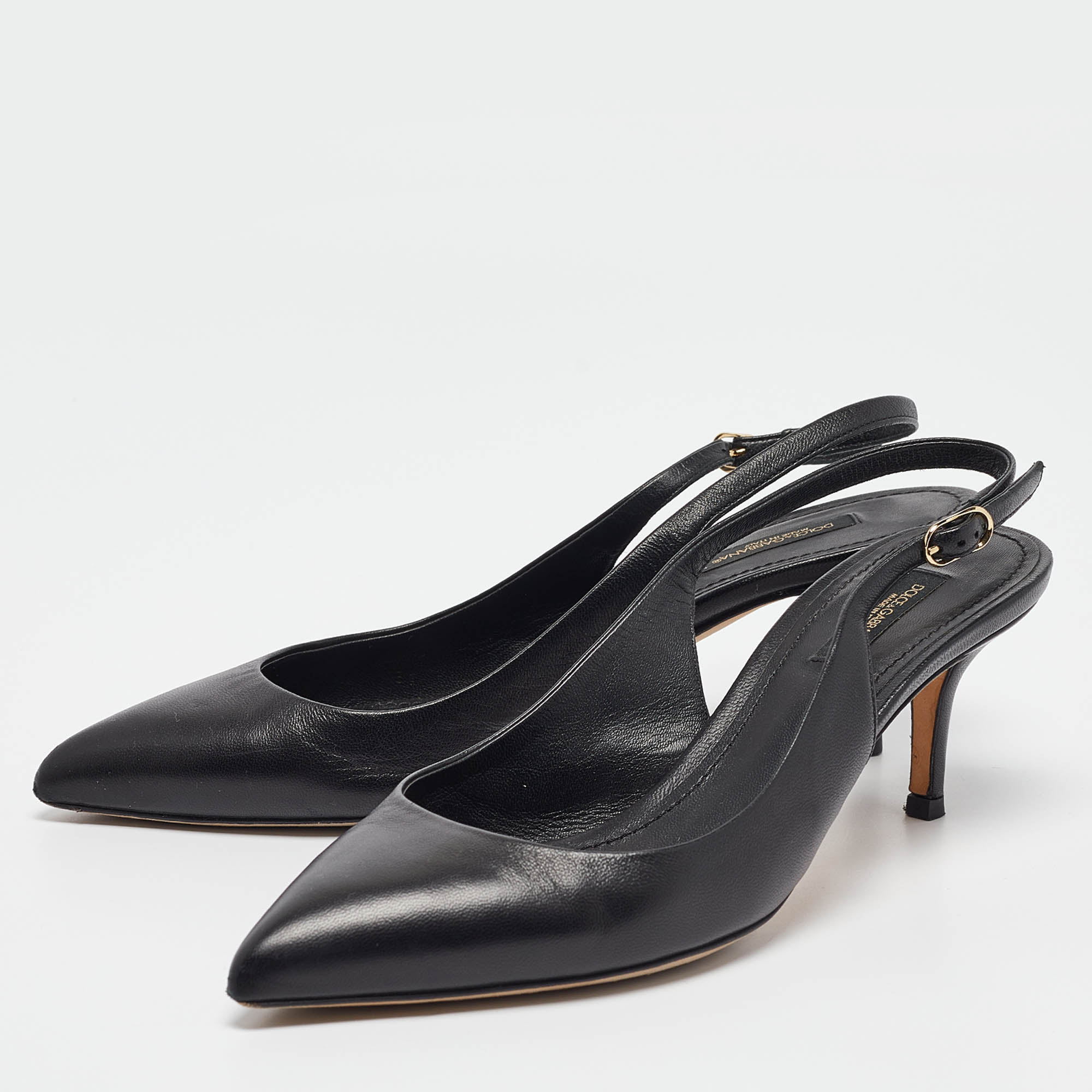 Dolce & Gabbana Black Leather Slingback Pumps Size 38