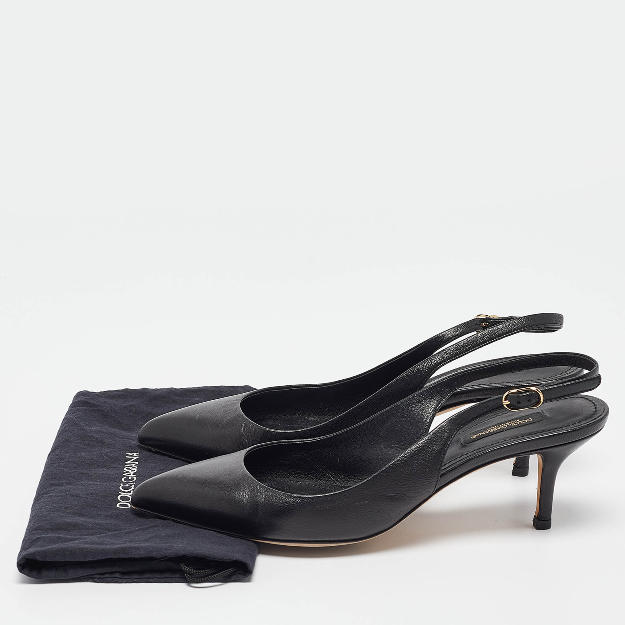 Dolce & Gabbana Black Leather Slingback Pumps Size 38