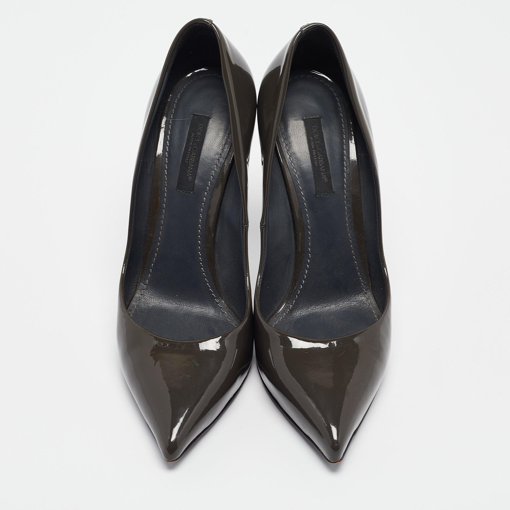 Dolce & Gabbana Grey Patent Leather Pointed Toe Pumps Size 36.5