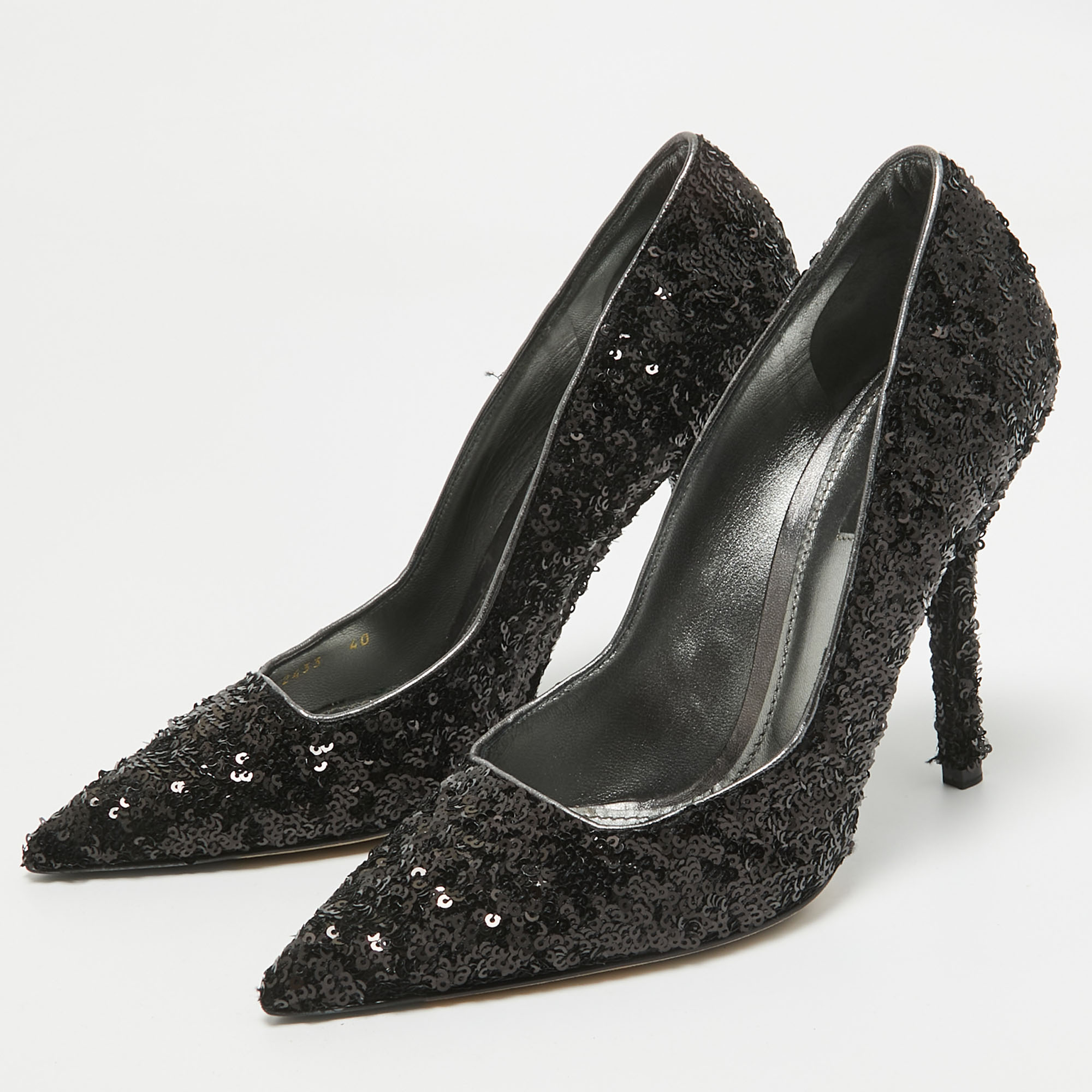 Dolce & Gabbana Black Sequins Pointed Toe Pumps Size 40