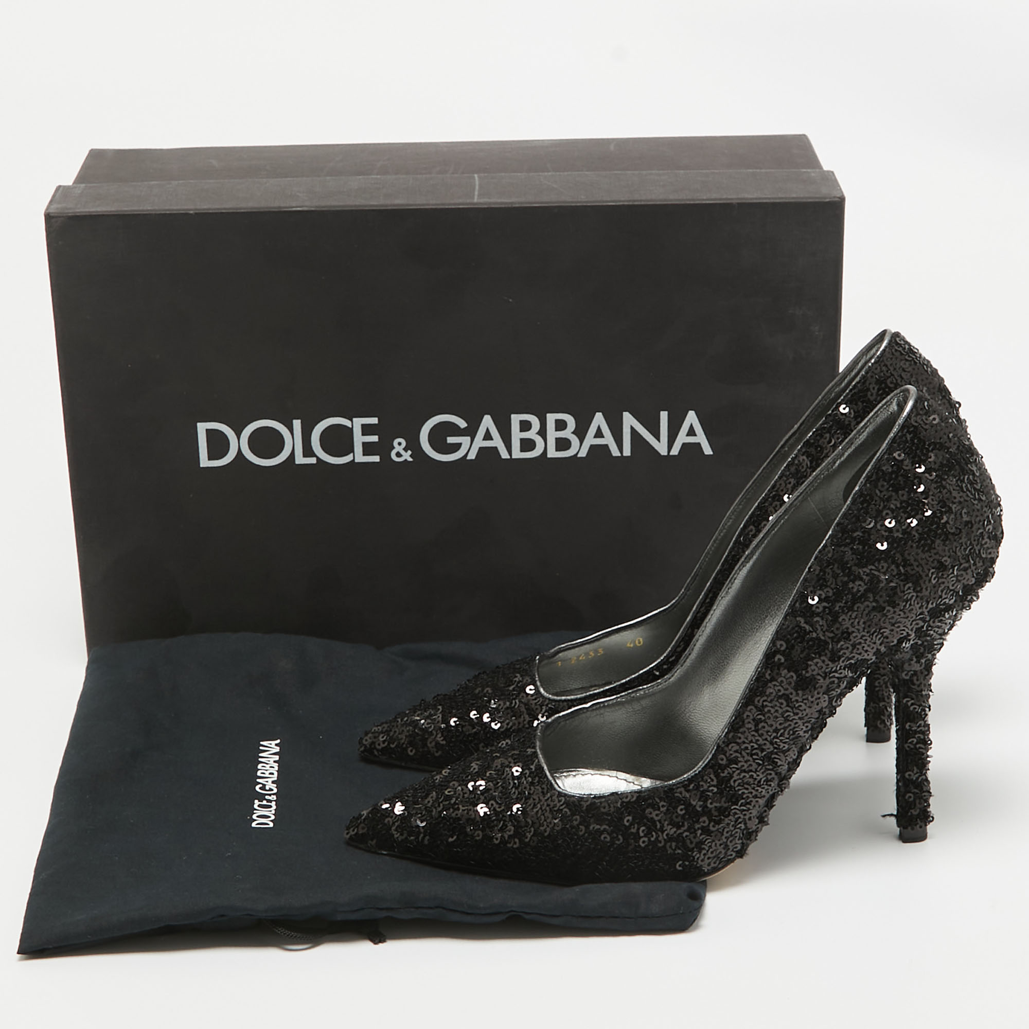 Dolce & Gabbana Black Sequins Pointed Toe Pumps Size 40