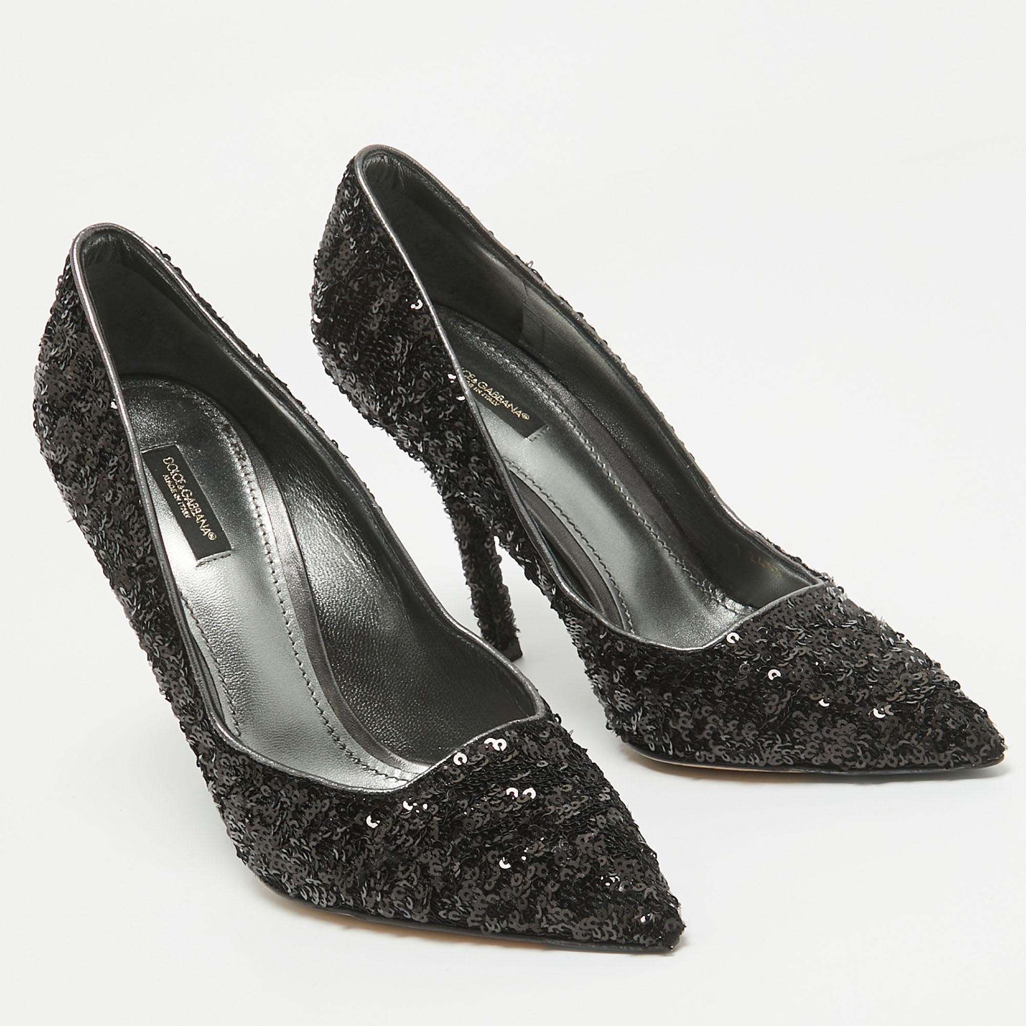 Dolce & Gabbana Black Sequins Pointed Toe Pumps Size 40