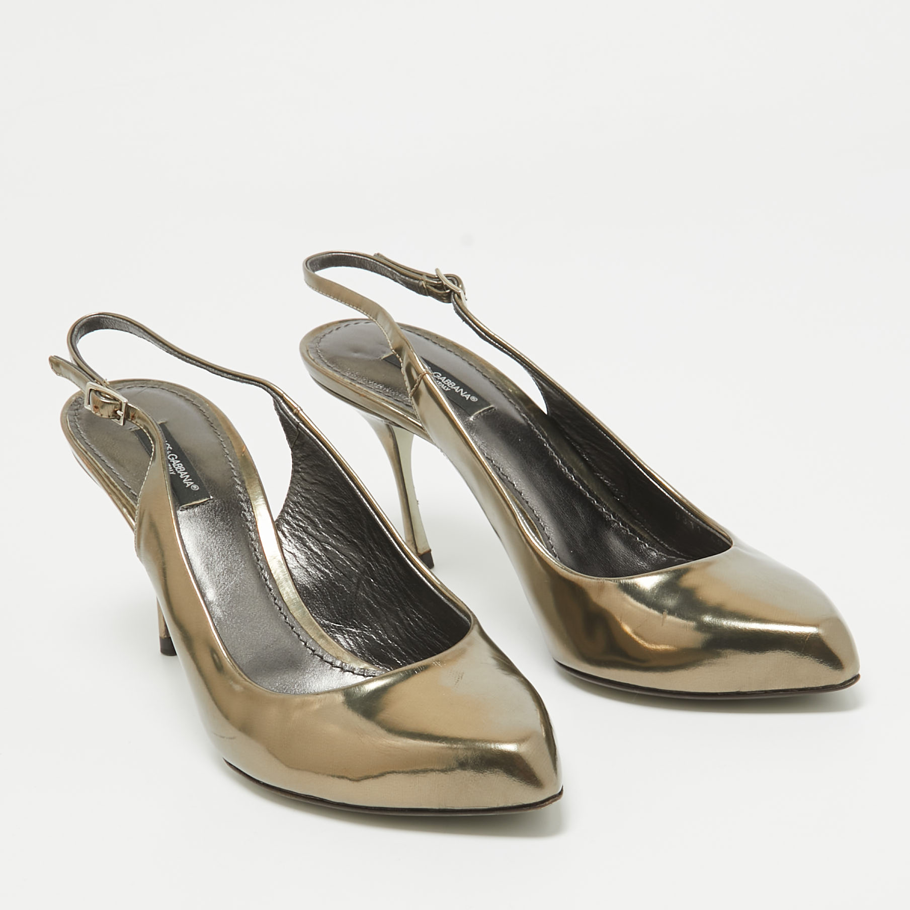 Dolce & Gabbana Metallic Leather Slingback Pumps Size 40