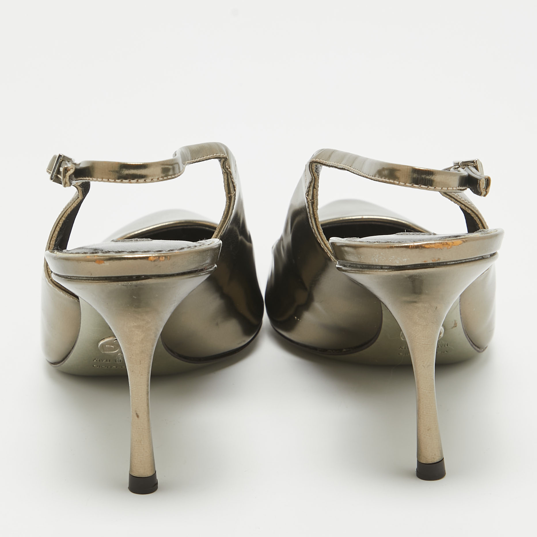 Dolce & Gabbana Metallic Leather Slingback Pumps Size 40