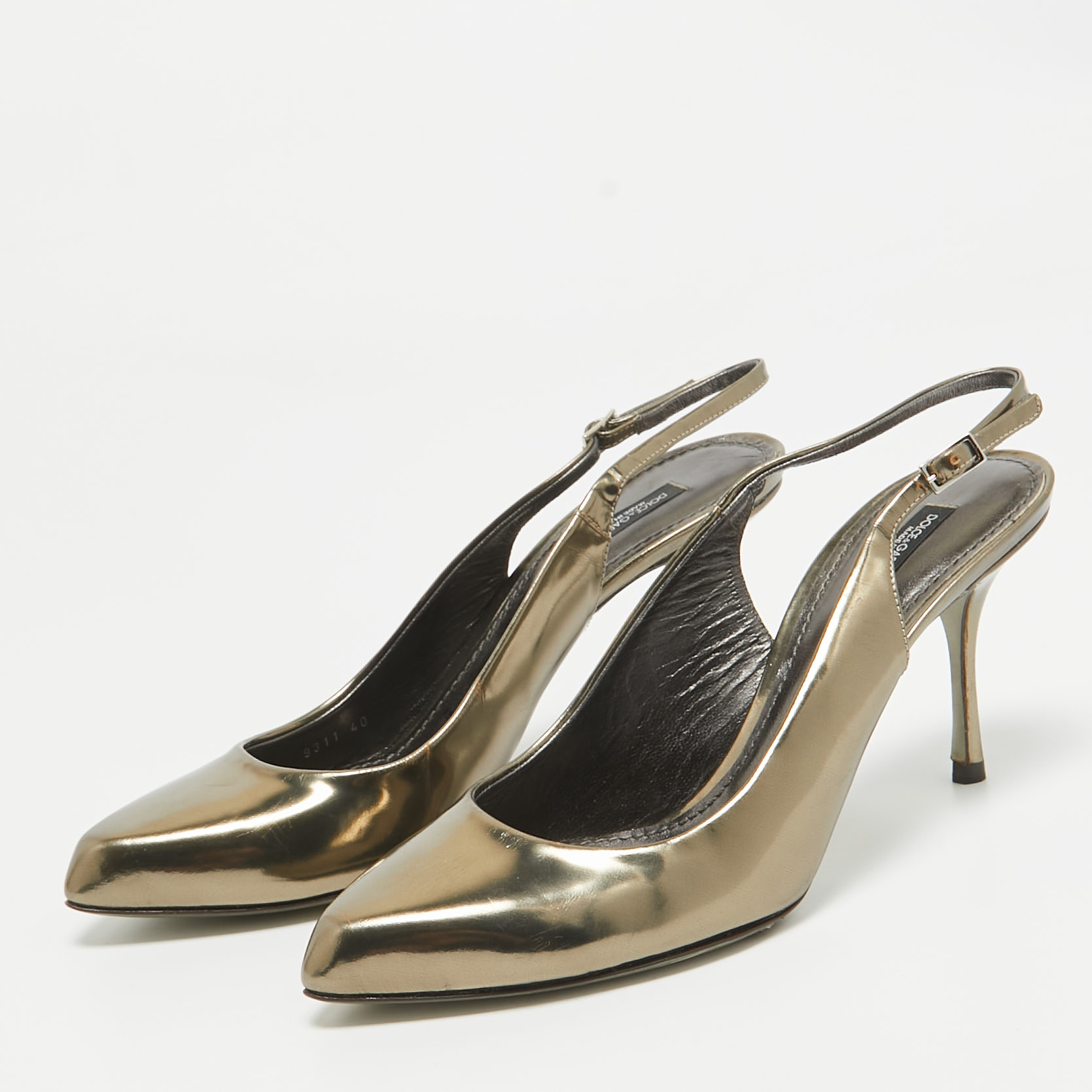 Dolce & Gabbana Metallic Leather Slingback Pumps Size 40