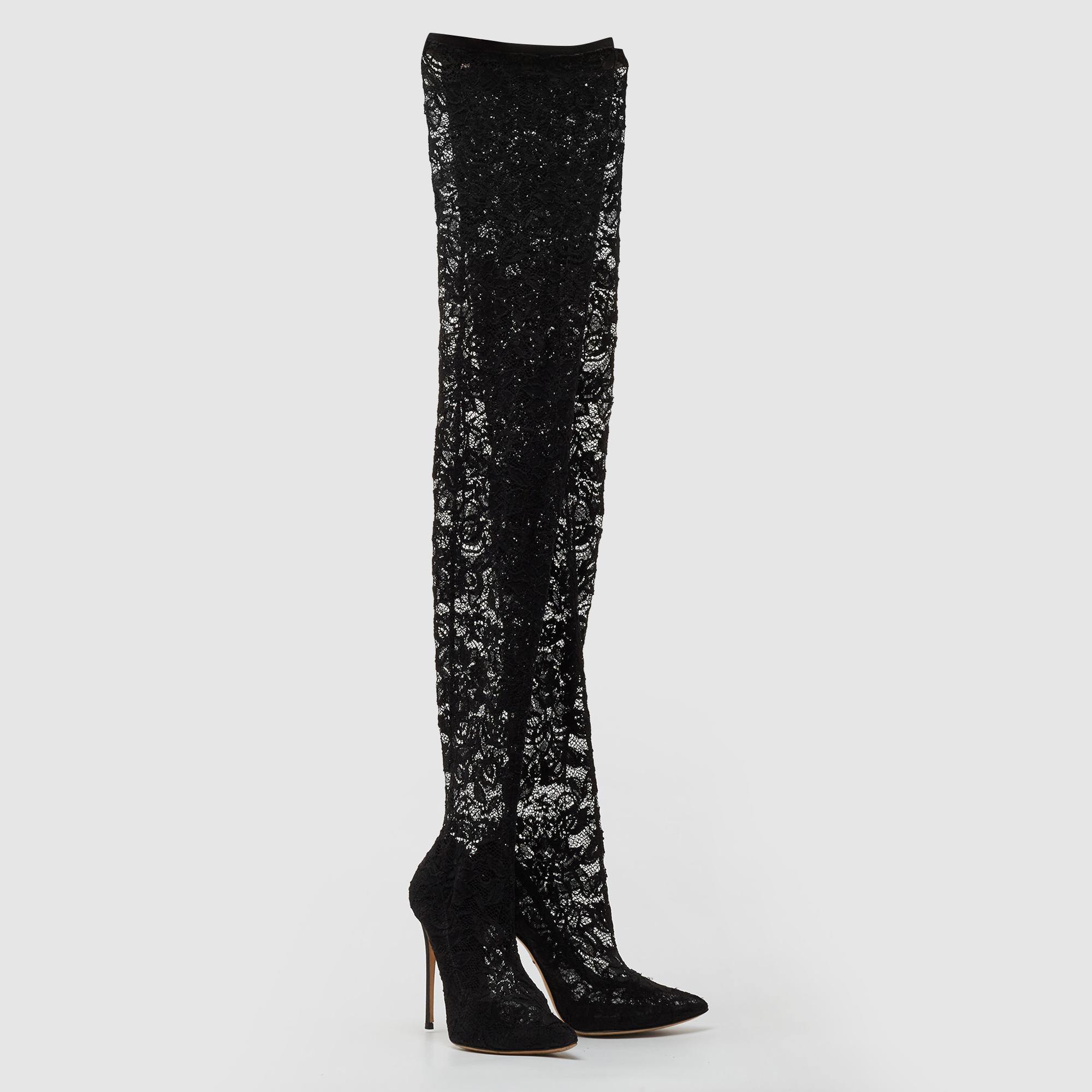 Dolce & Gabbana Black Lace And Mesh Knee Length Boots Size 37