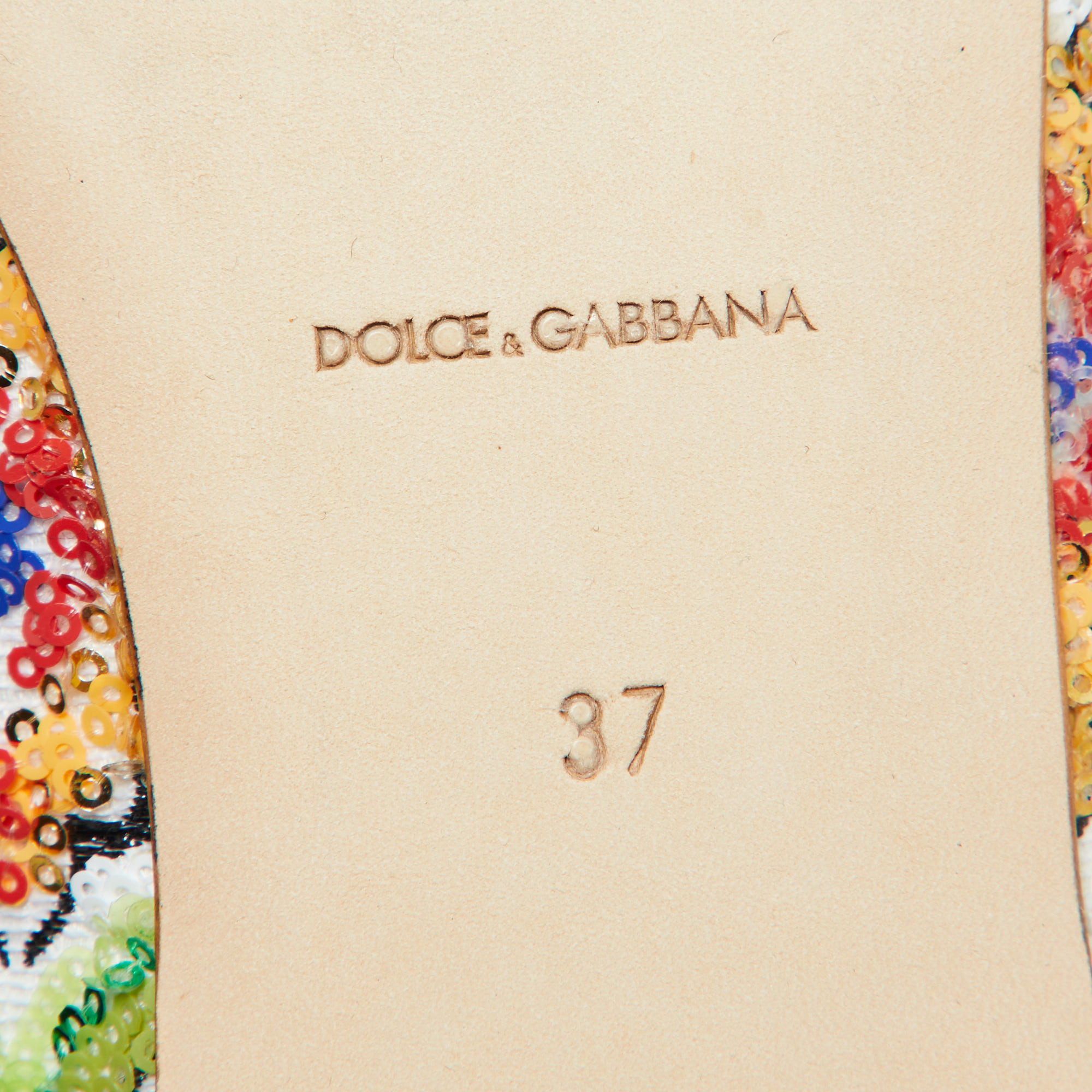 Dolce & Gabbana Multicolor Sequins And Croc Embossed Leather Smoking Slippers Size 37