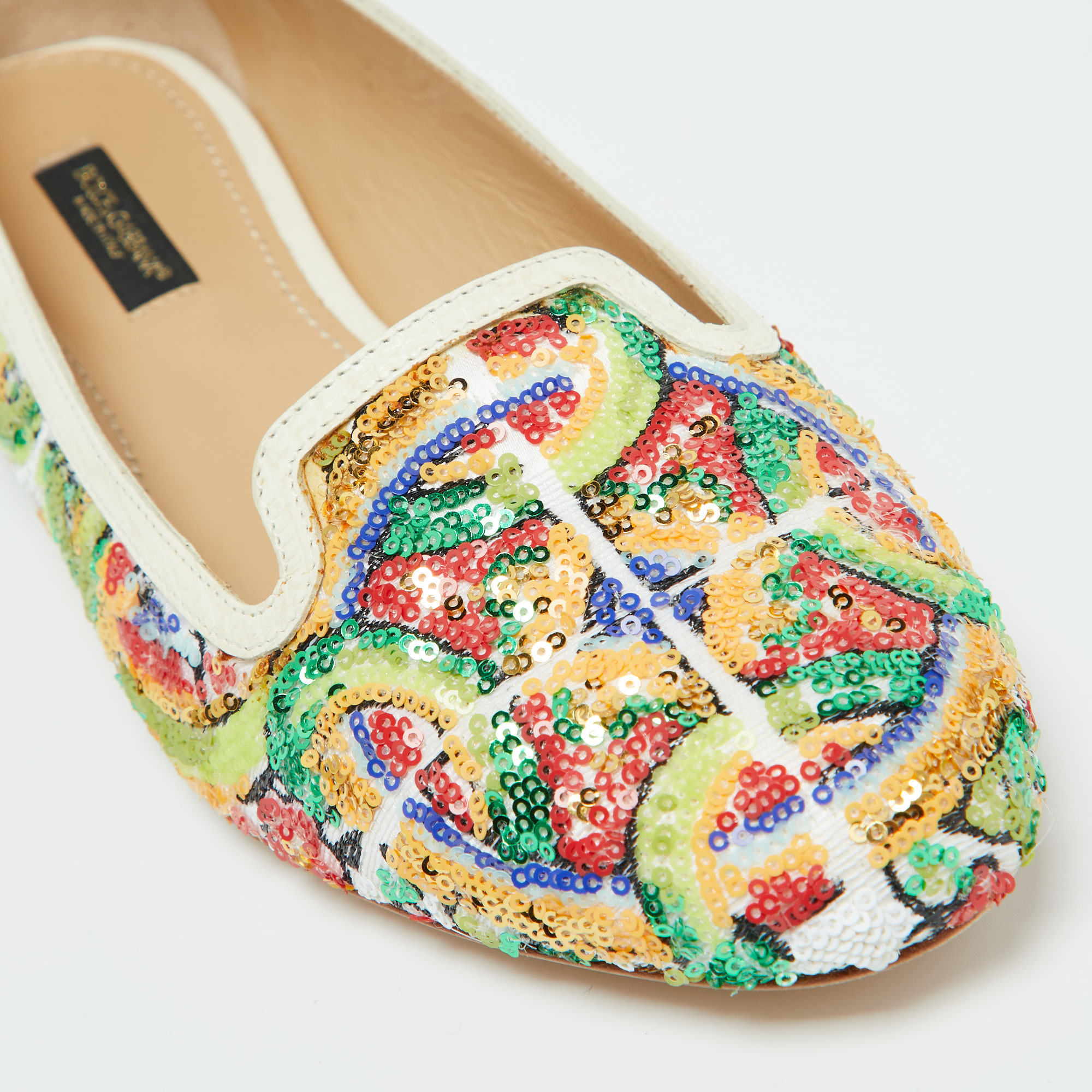 Dolce & Gabbana Multicolor Sequins And Croc Embossed Leather Smoking Slippers Size 37