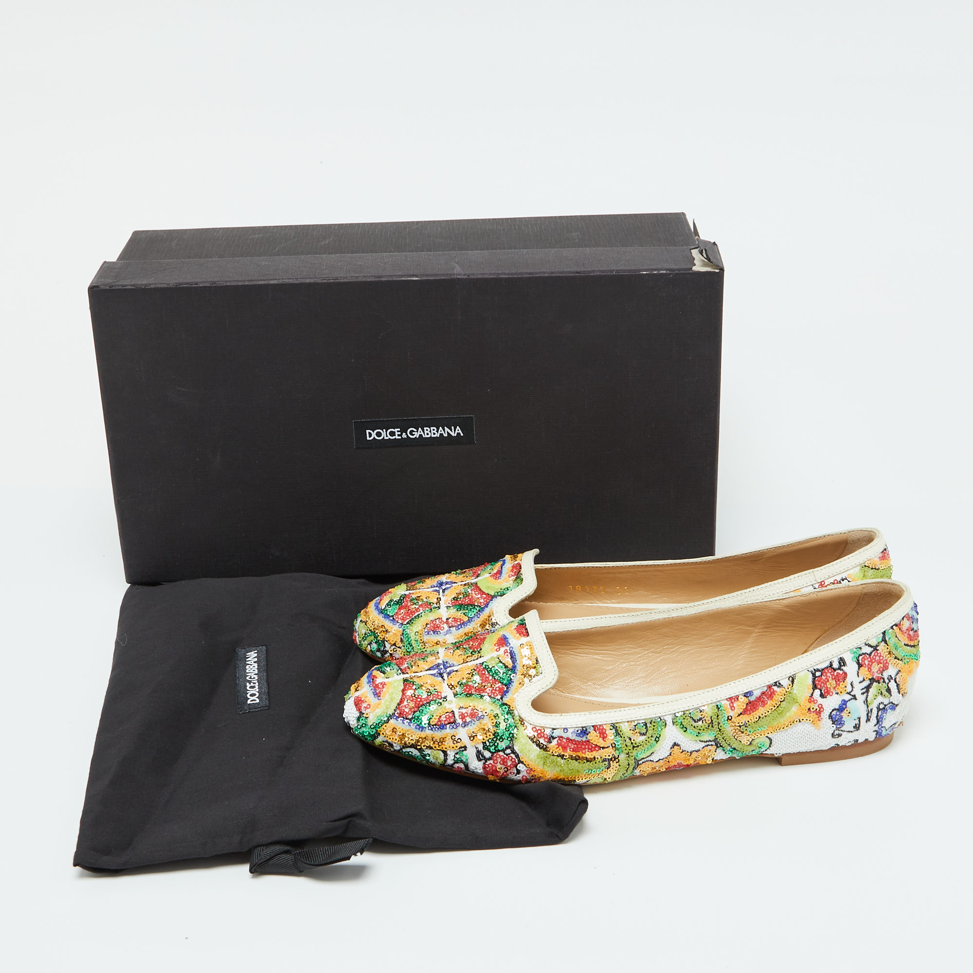 Dolce & Gabbana Multicolor Sequins And Croc Embossed Leather Smoking Slippers Size 37