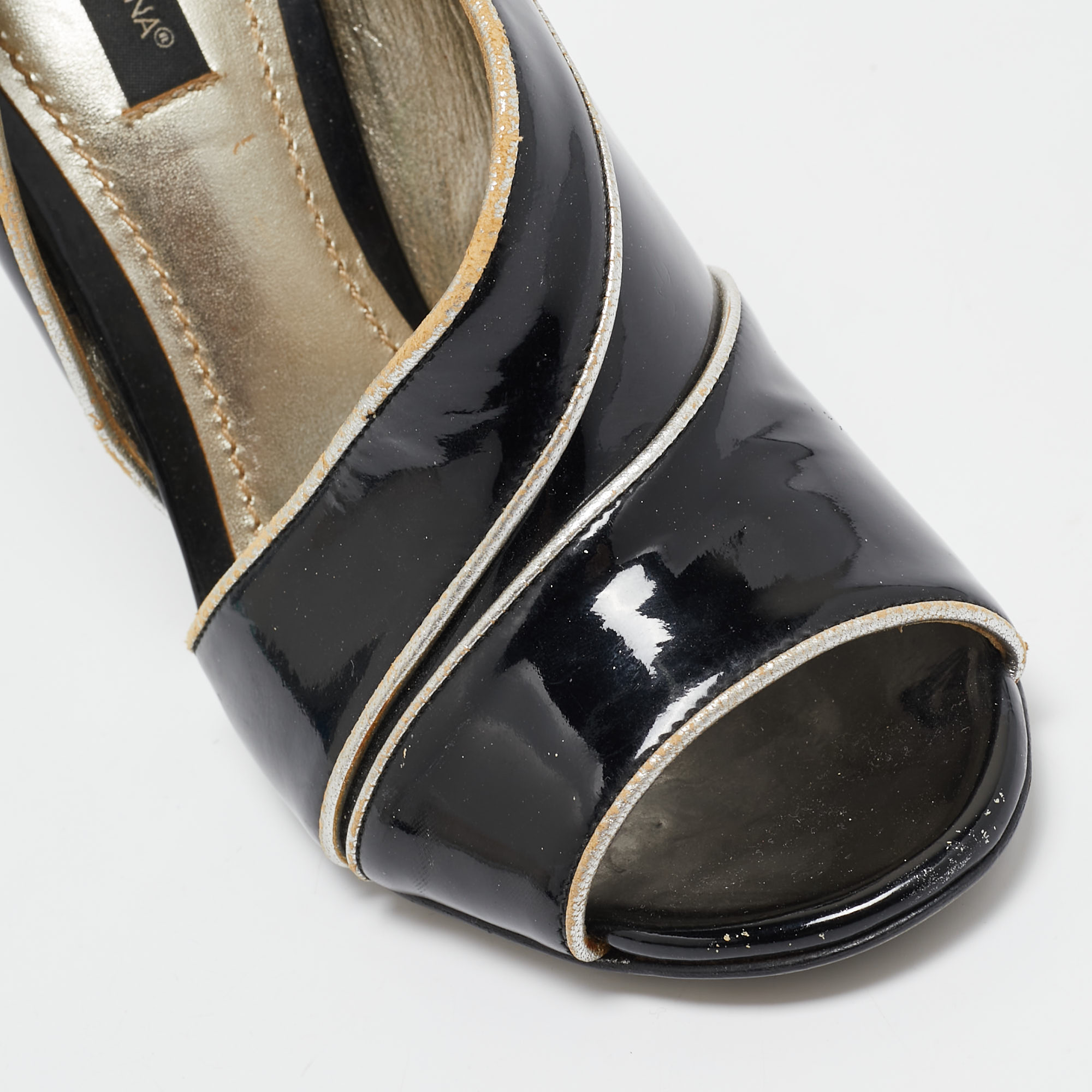 Dolce & Gabbana Black Patent Leather Open Toe D'orsay Pumps Size 36