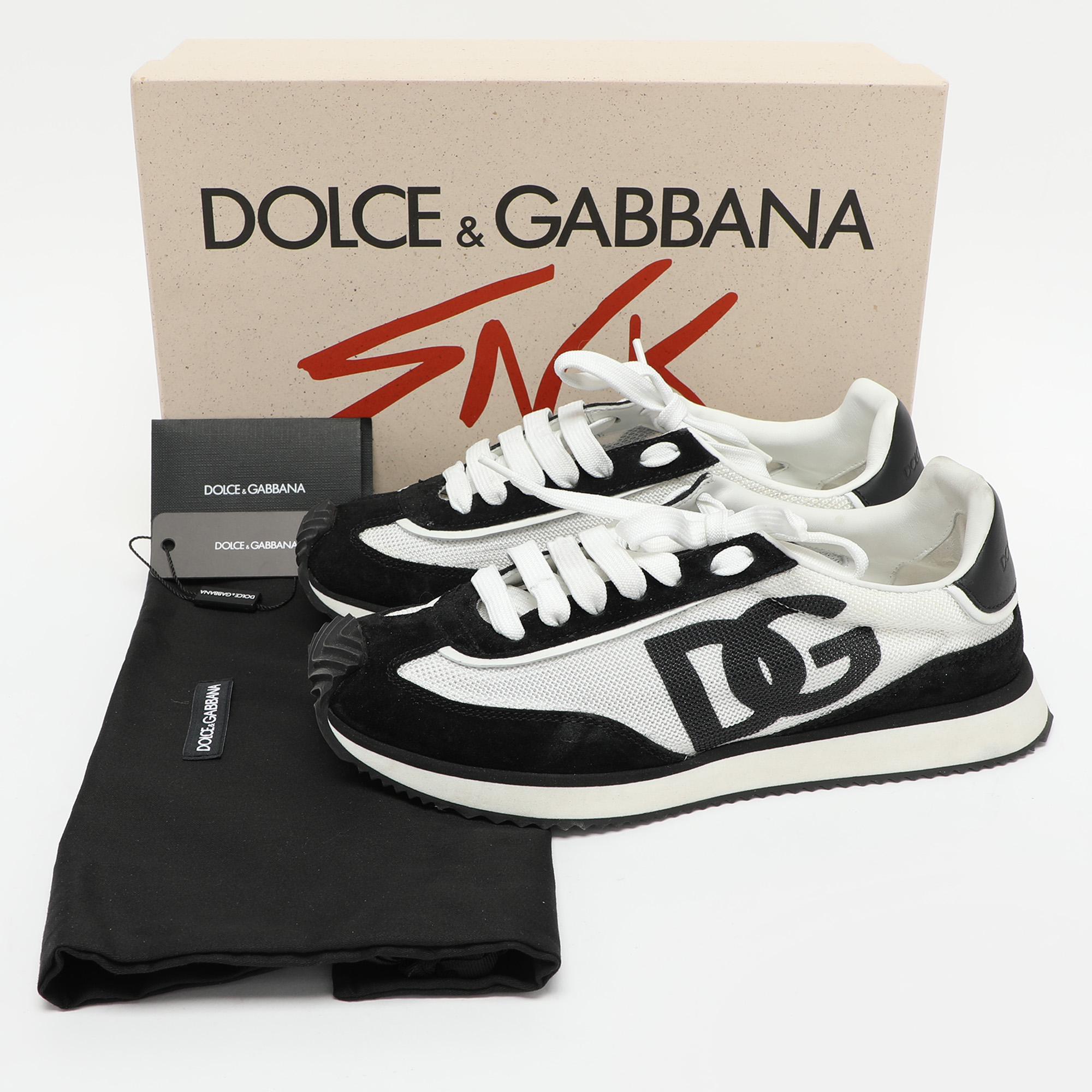 Dolce & Gabbana Black Mesh And Suede Low Top Sneakers Size 38