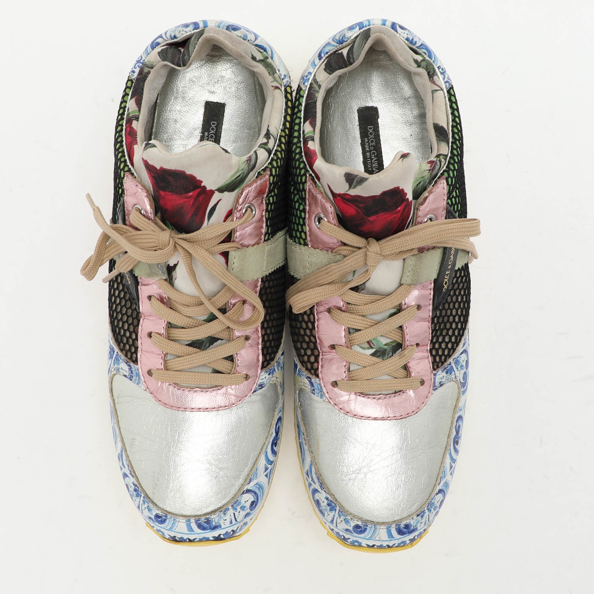 Dolce & Gabbana Multicolor Leather And Mesh Mix And Match Low Top Sneakers Size 40