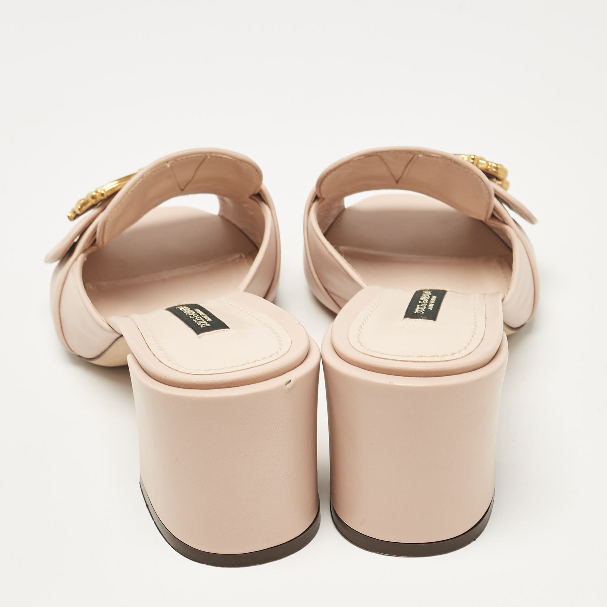 Dolce & Gabbana Beige Leather Slide Sandals Size 40