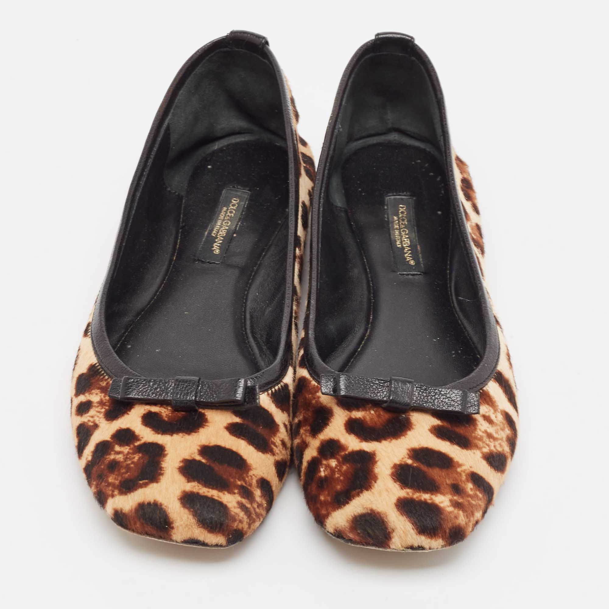 Dolce & Gabbana Brown/Beige Leopard Print Calf Hair Ballet Flats Size 36