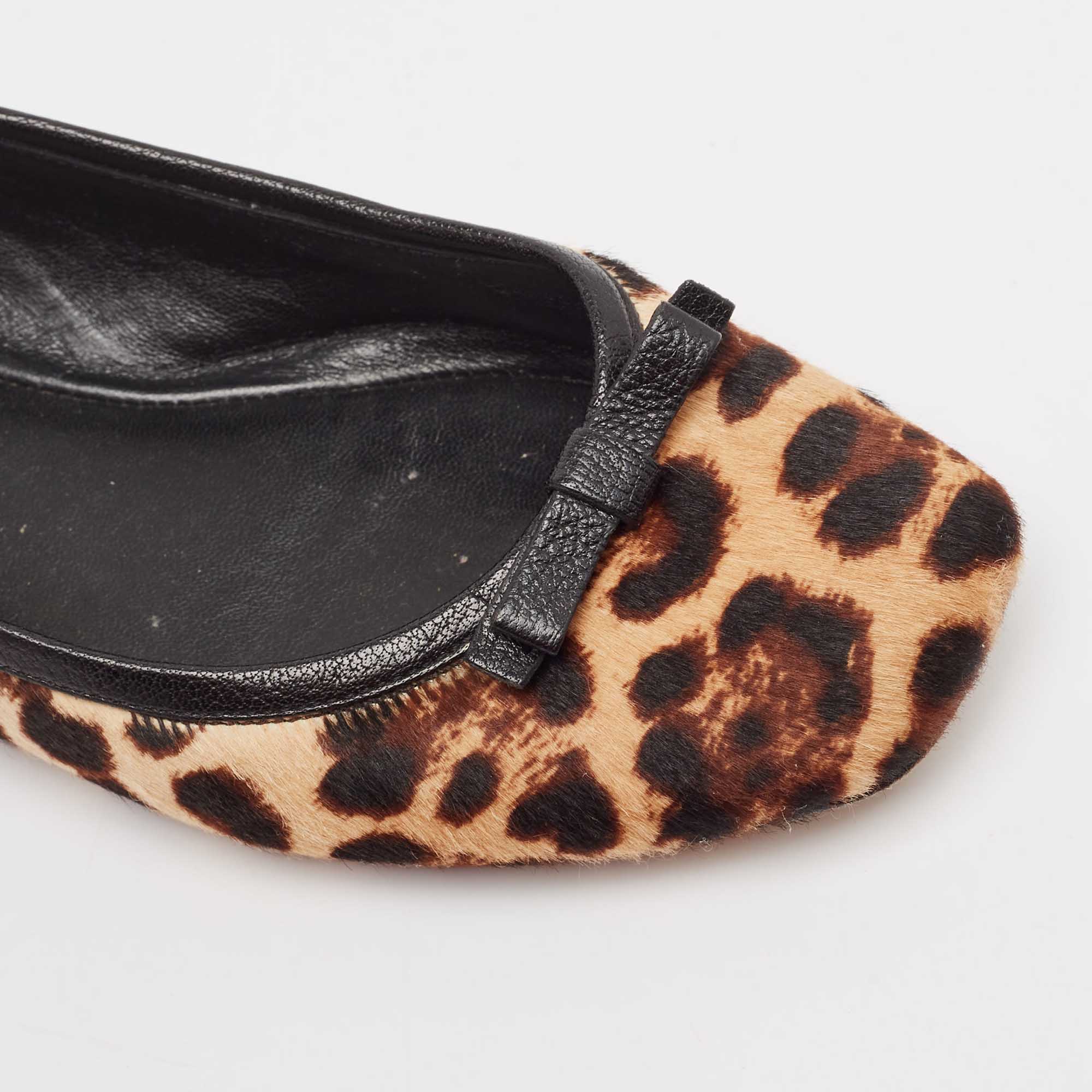 Dolce & Gabbana Brown/Beige Leopard Print Calf Hair Ballet Flats Size 36