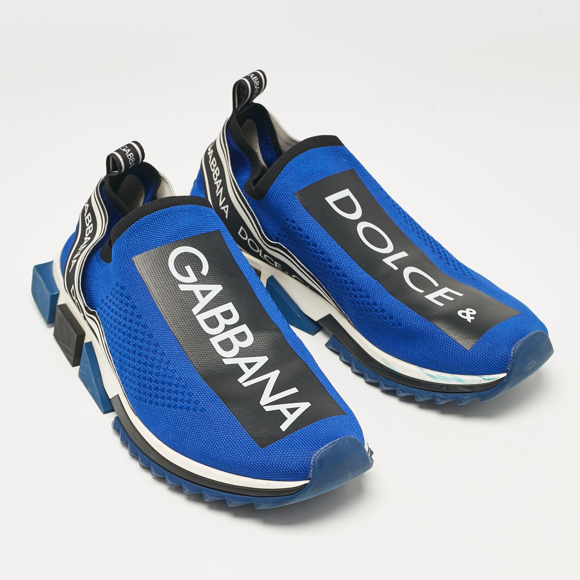 Dolce & Gabbana Blue Knit Fabric Sorrento Slip On Sneakers Size 46