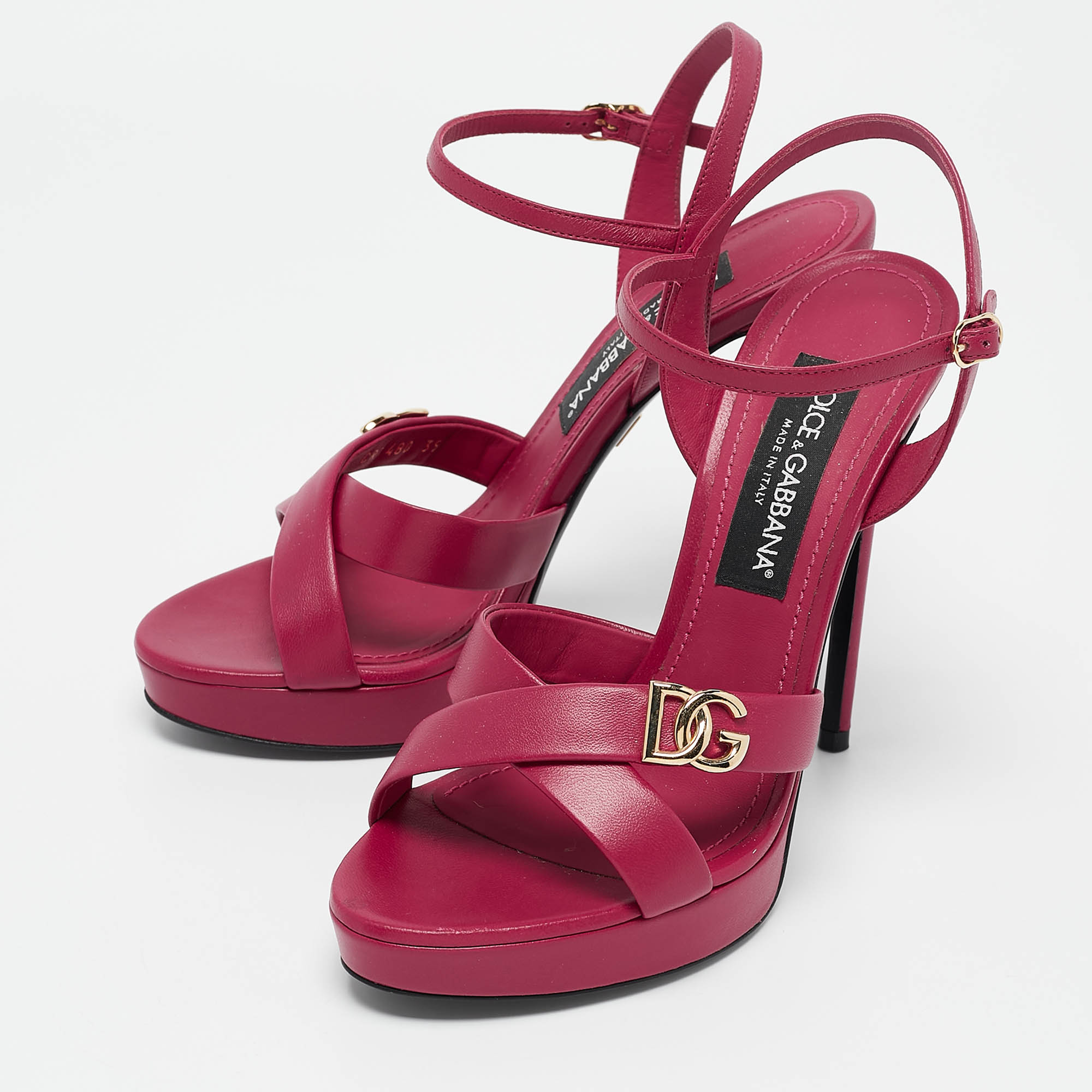 Dolce & Gabbana Purple Leather Olimpya  Crisscross Platform Sandals