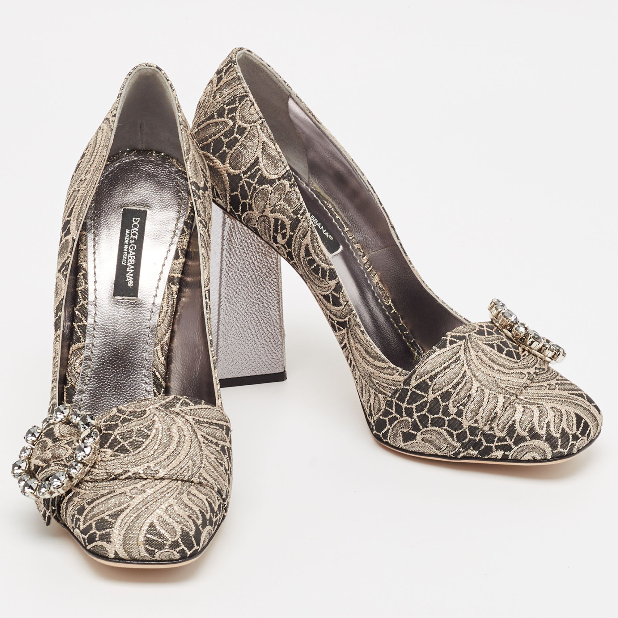 Dolce & Gabbana Silver/Beige Floral Jacquard Bellucci Pumps Size 37.5