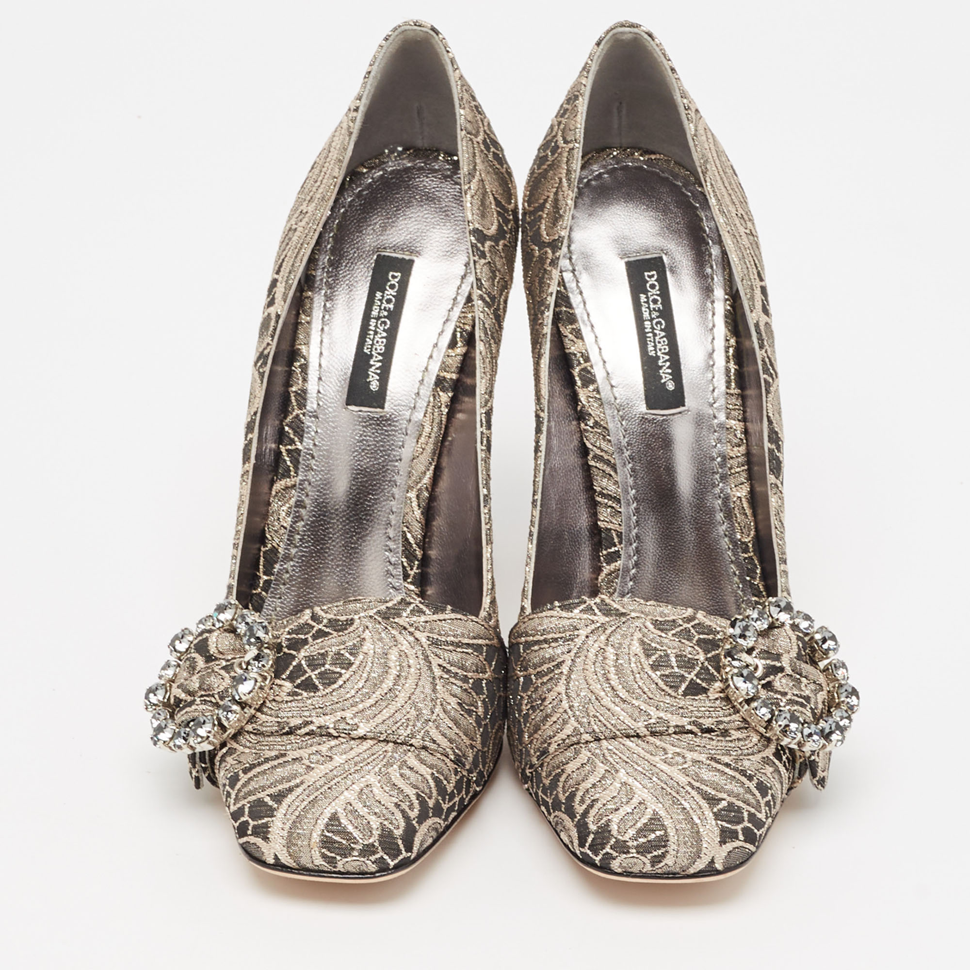 Dolce & Gabbana Silver/Beige Floral Jacquard Bellucci Pumps Size 37.5