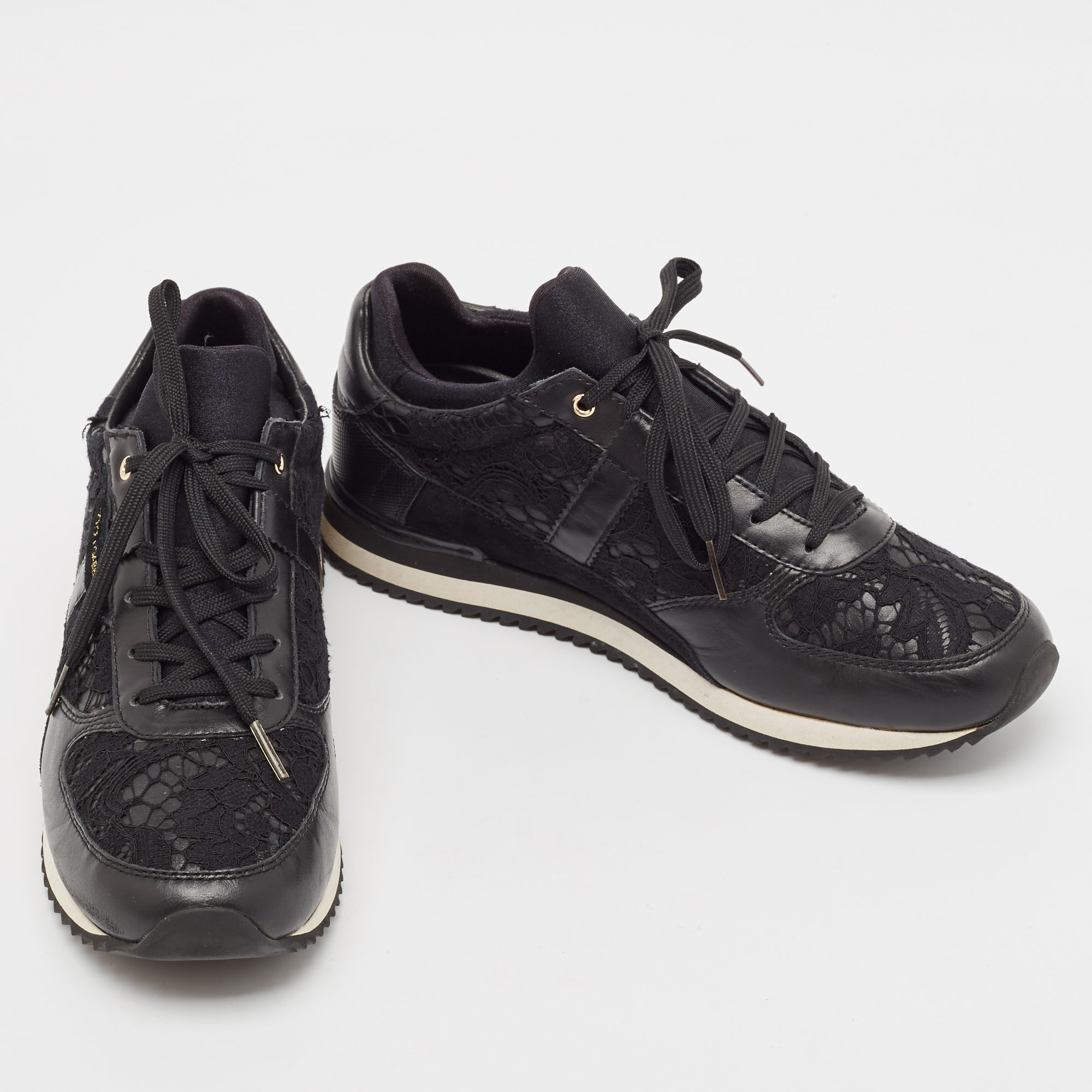 Dolce & Gabbana Black Lace And Leather Low Top Sneakers Size 39