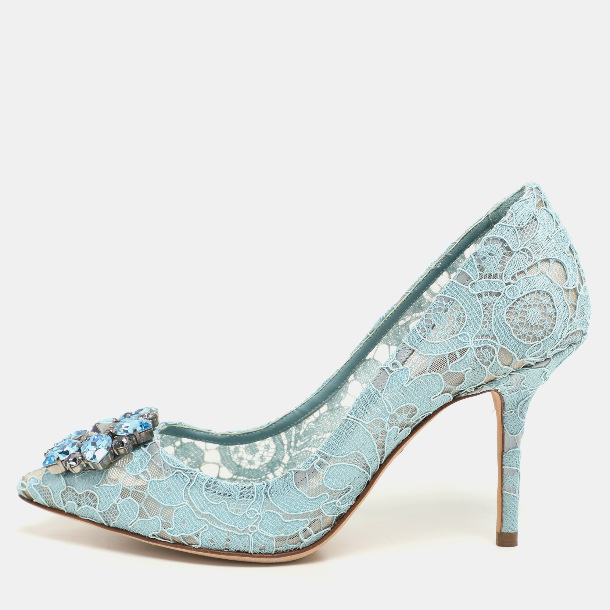 Dolce & Gabbana Light Blue Lace Crystal Embellished Bellucci Pumps Size
Dolce & Gabbana Light Blue Lace Crystal Embellished Bellucci Pumps Size
