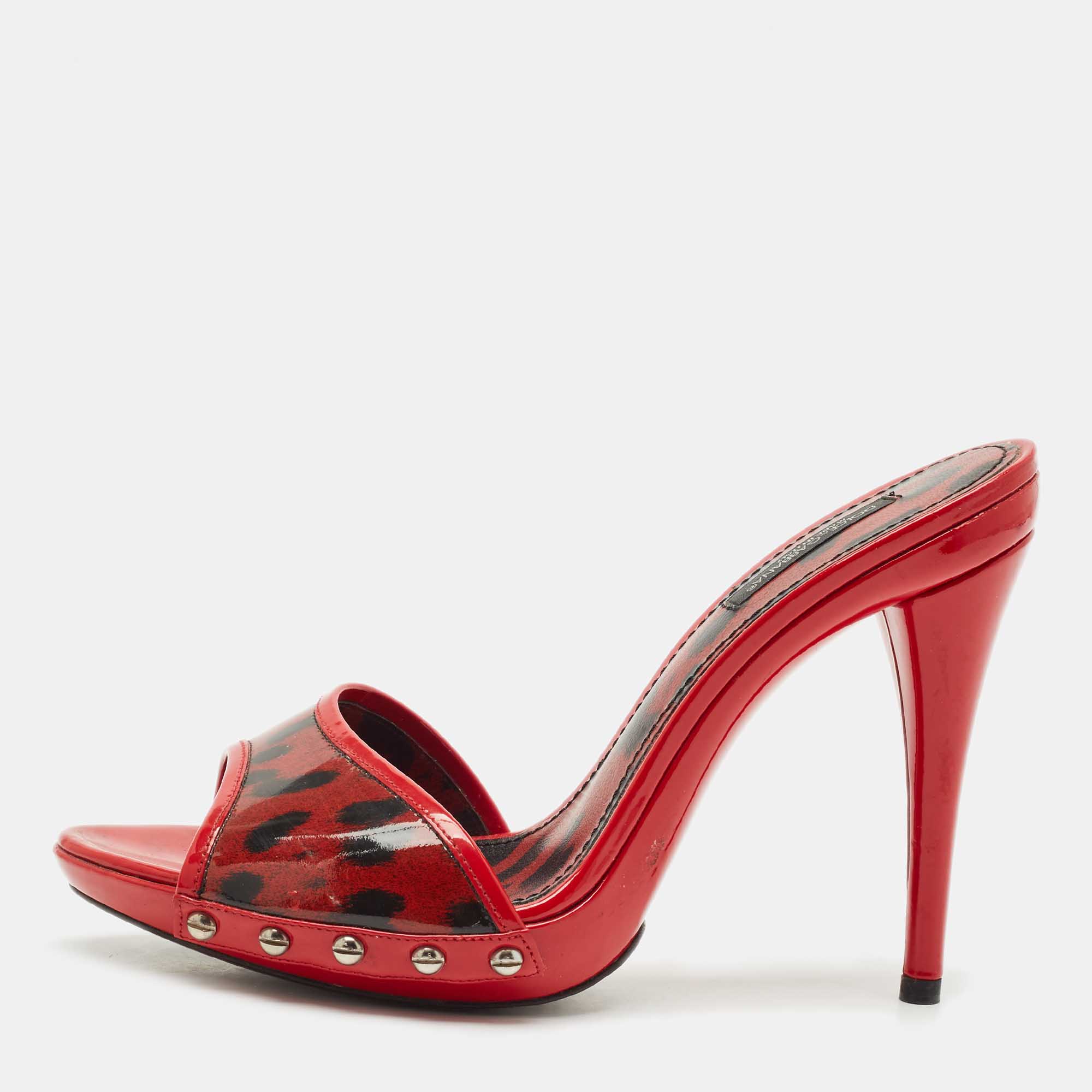 Dolce & Gabbana Red/Black Leopard Print Patent Leather Slide Sandals Size
Dolce & Gabbana Red/Black Leopard Print Patent Leather Slide Sandals Size