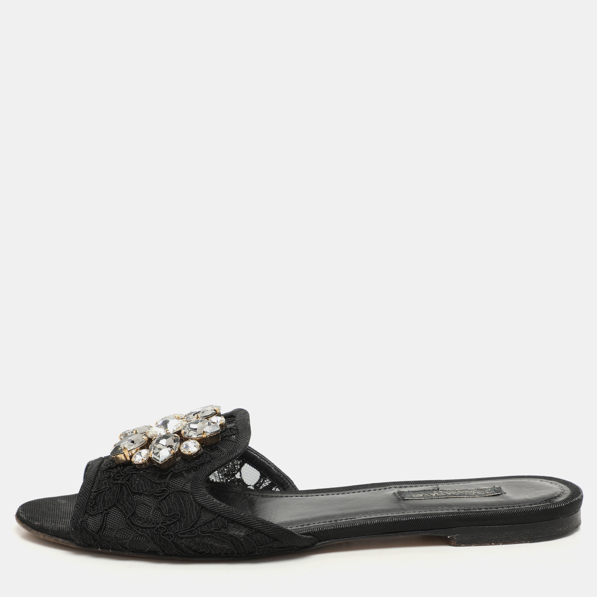 Dolce & Gabbana Black Lace Crystal Embellished Flat Slides Size
Dolce & Gabbana Black Lace Crystal Embellished Flat Slides Size