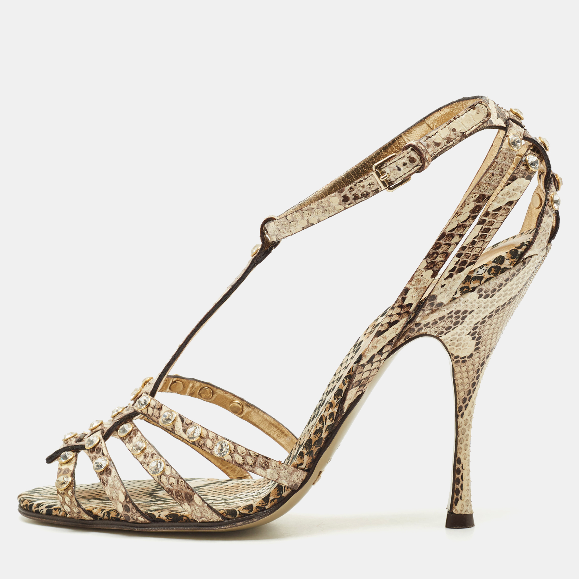 Dolce & Gabbana Brown/Beige Python Crystal Embellished T-Strap Sandals Size
Dolce & Gabbana Brown/Beige Python Crystal Embellished T-Strap Sandals Size
