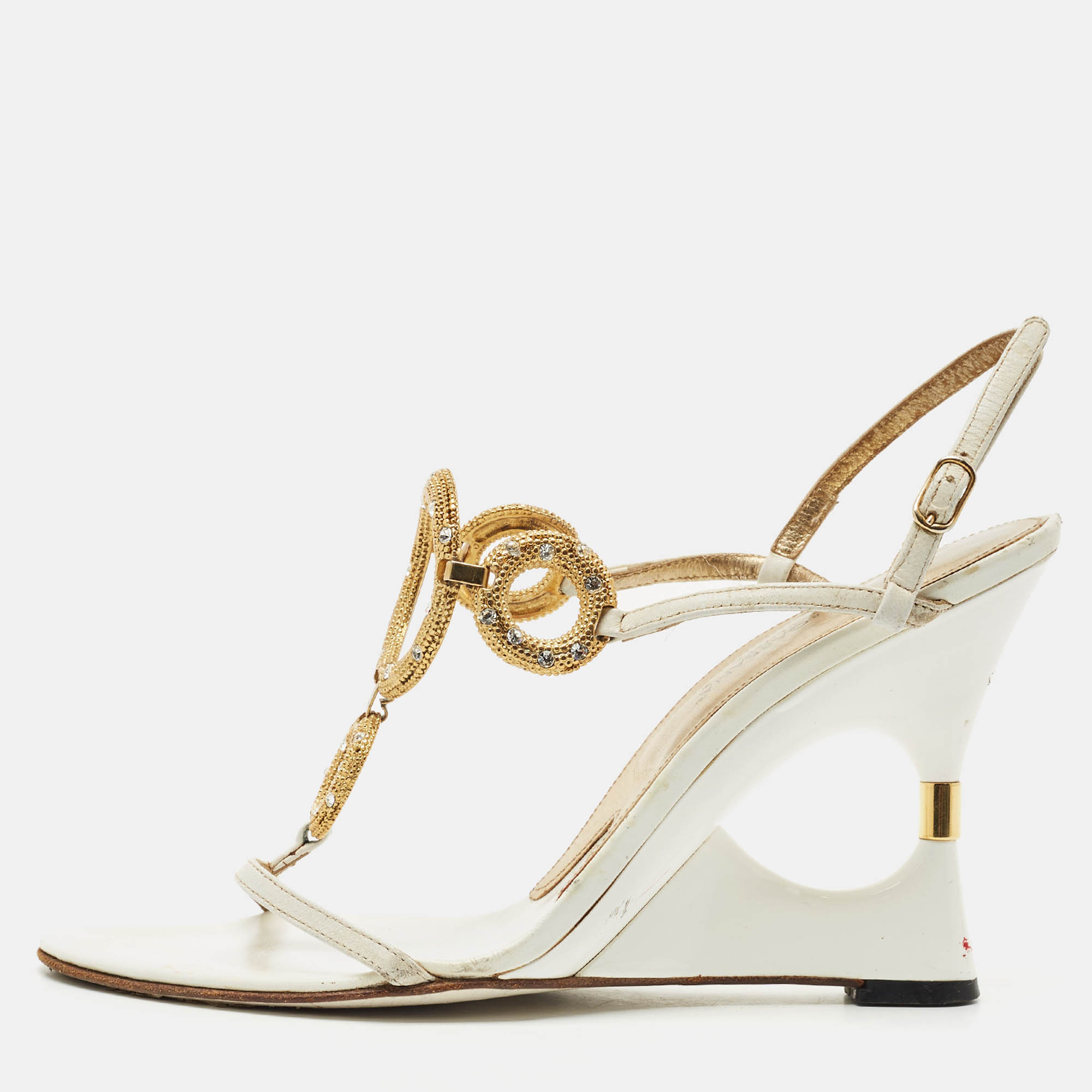 Dolce & Gabbana White Leather Crystal Embellished Wedge Sandals Size
Dolce & Gabbana White Leather Crystal Embellished Wedge Sandals Size