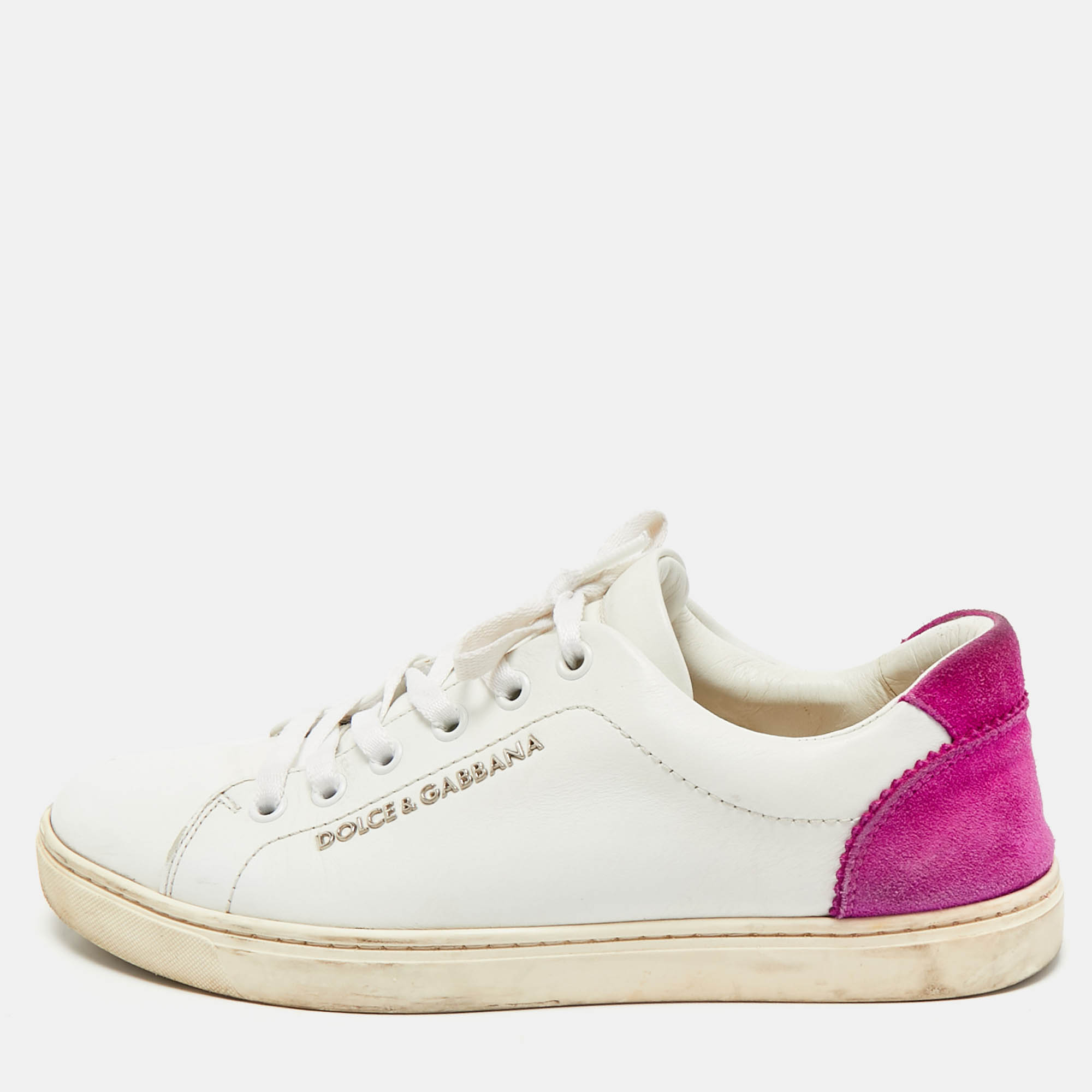 Dolce & Gabbana White/Pink Leather and Suede Low Top Sneakers Size
Dolce & Gabbana White/Pink Leather and Suede Low Top Sneakers Size