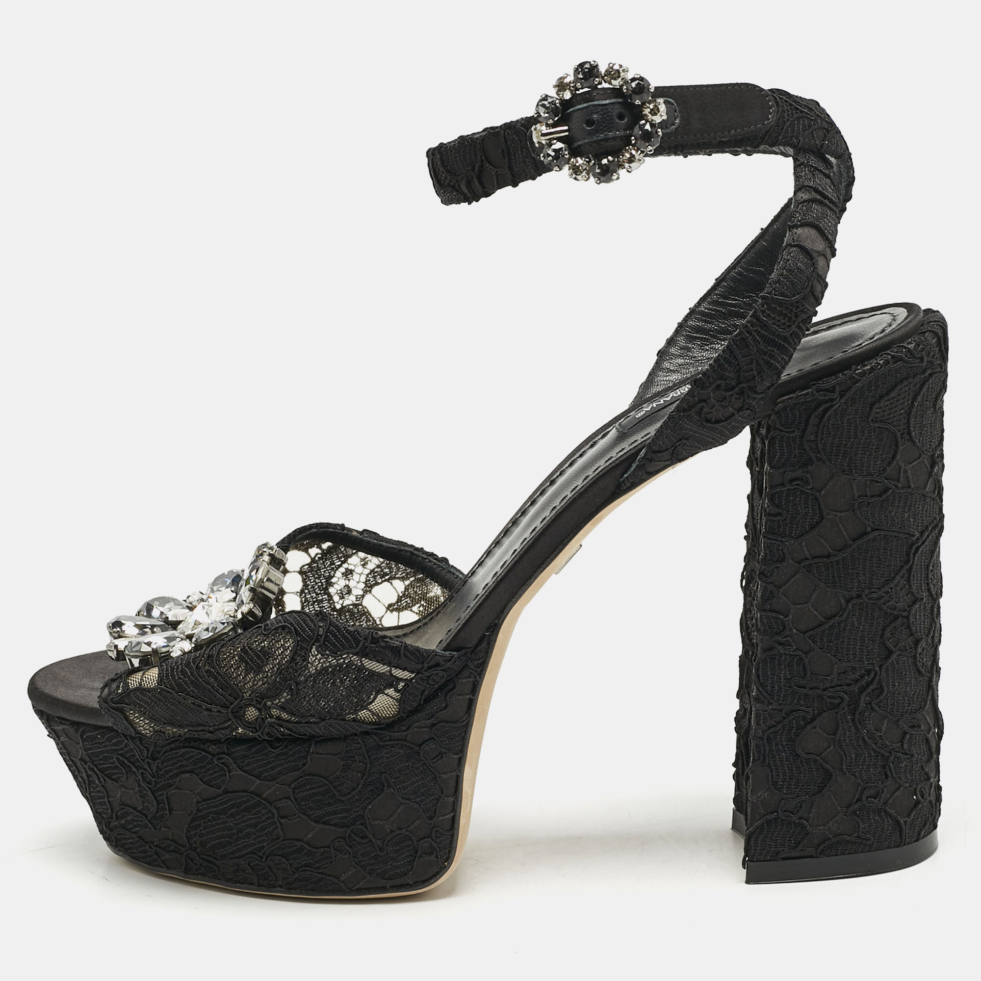 Dolce & Gabbana Black Lace and Mesh Crystal Platform Ankle Strap Sandals Size
Dolce & Gabbana Black Lace and Mesh Crystal Platform Ankle Strap Sandals Size