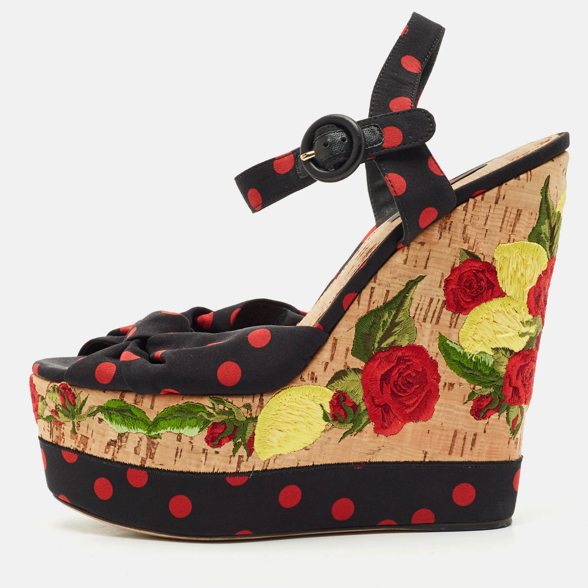 Dolce & Gabbana Multicolor Fabric Polka Dot Embroidered Knotted Bow Wedge Sandals Size, Black
Dolce & Gabbana Multicolor Fabric Polka Dot Embroidered Knotted Bow Wedge Sandals Size, Black