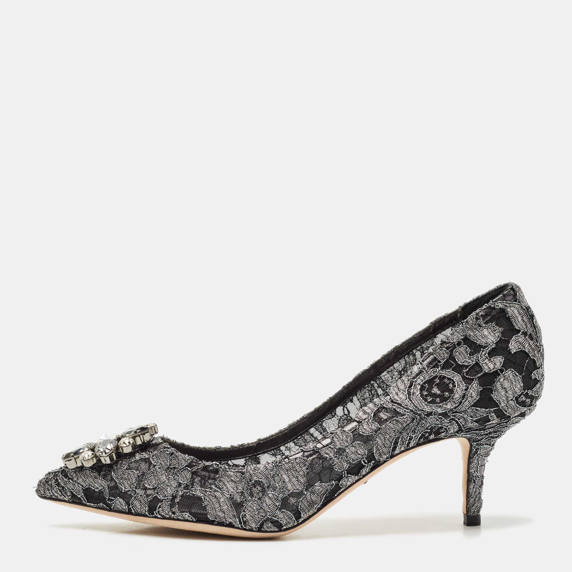 Dolce & Gabbana Silver/Black Lace Bellucci Crystal Embellished Pumps Size
Dolce & Gabbana Silver/Black Lace Bellucci Crystal Embellished Pumps Size